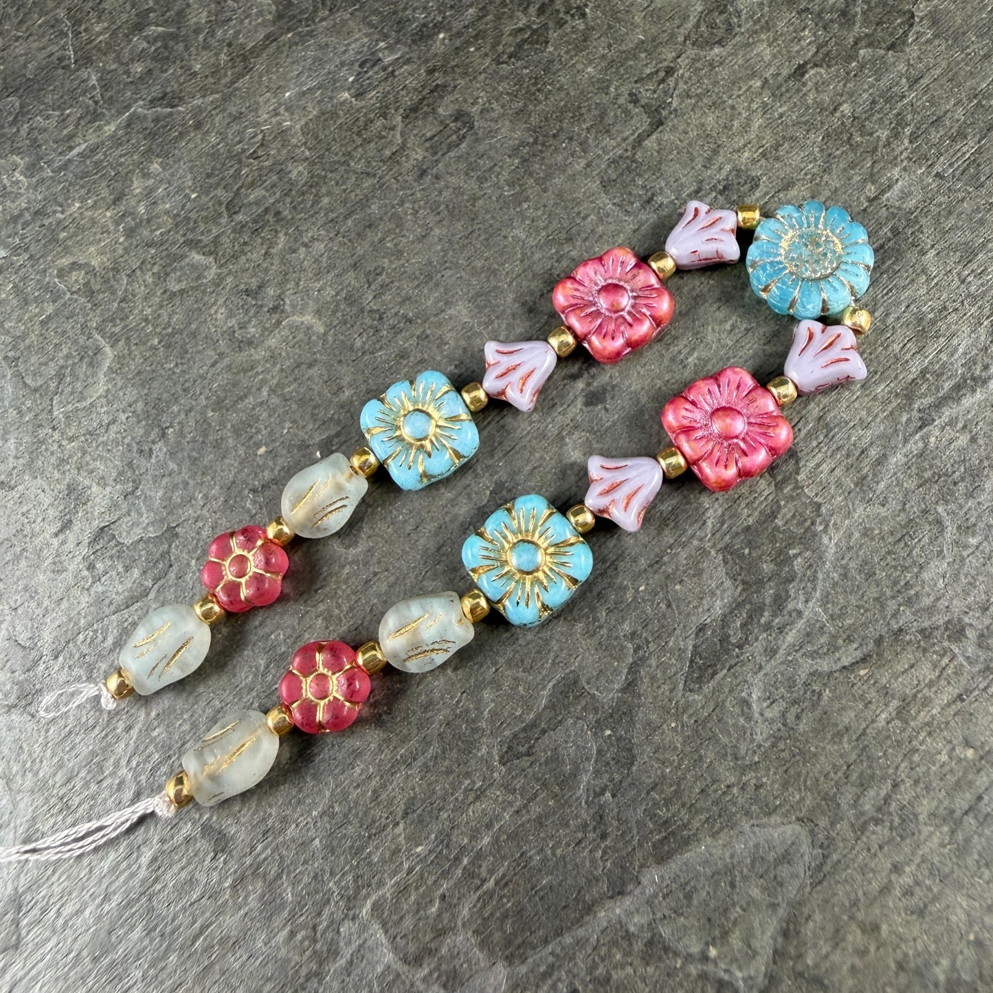 Czech Glass Beads - Soft Pastel Flower Beads, Tiny Blooms (DZ-526.10) - 7" Strand