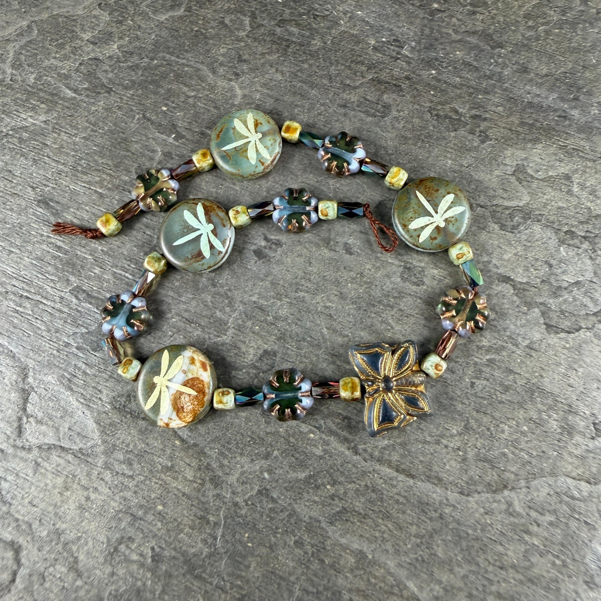 Czech Glass Beads - Nature Theme Dragonfly & Butterfly Bead Mix - DZ526.17 - 9" Strand