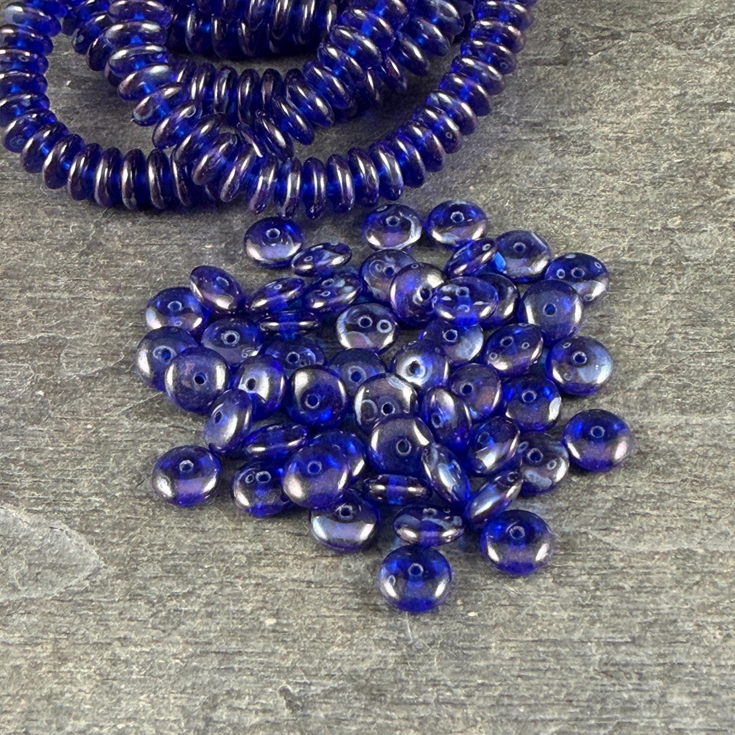 Czech Glass Beads - 6x2mm Heishi Rondelle, Cobalt Blue with Picasso Luster (DSC/N-1243) * Qty. 50
