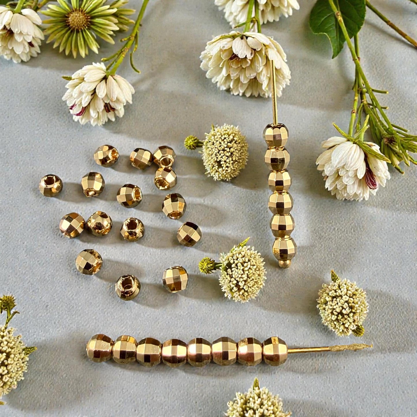 Faceted 4mm Round Bead, 24k Gold Plated Brass, Nickel Free (PF/792-40-12) * Qty. 20