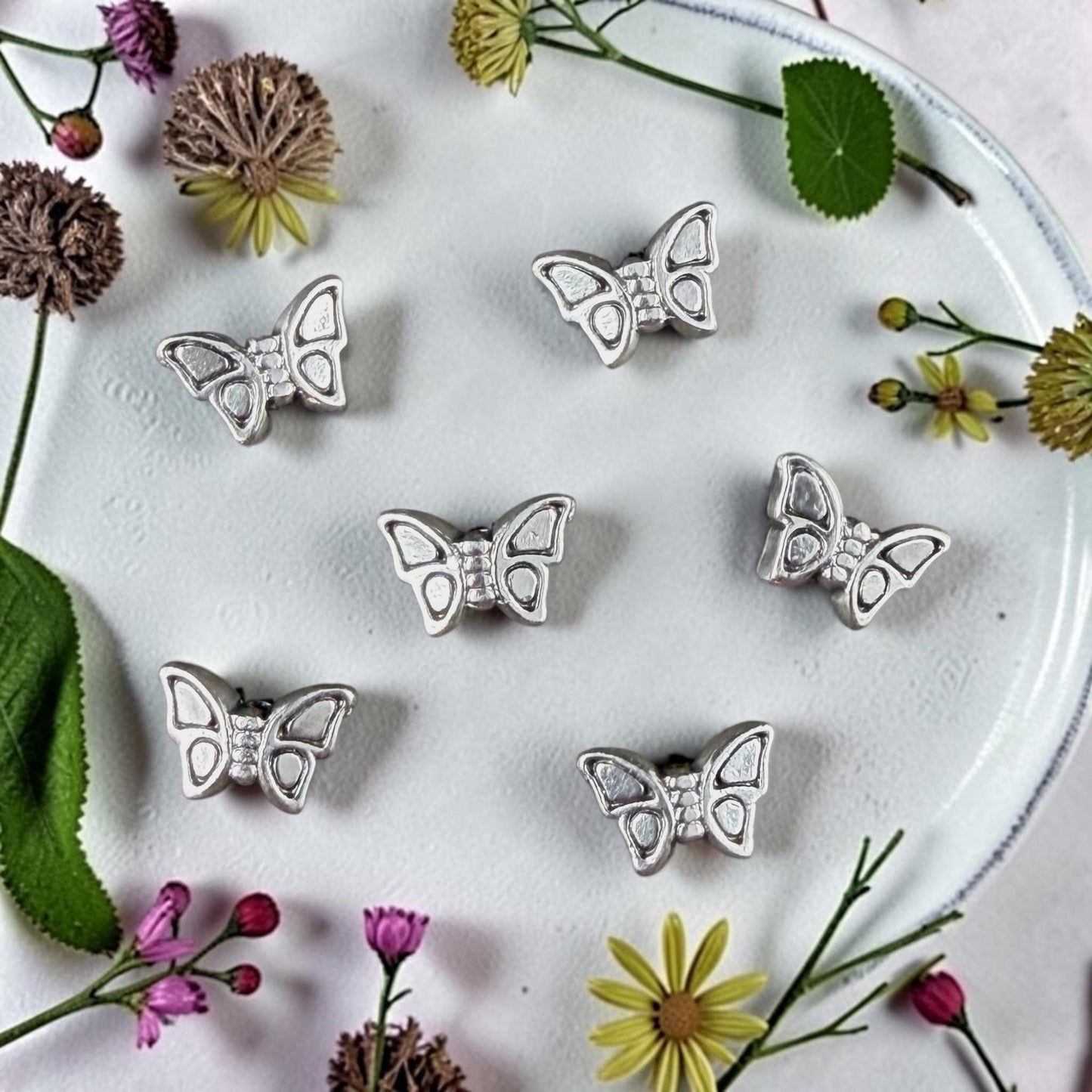 Butterfly Beads, 8x6mm Double-sided, Silver Plated (PF/12052-77) * Qty. 4