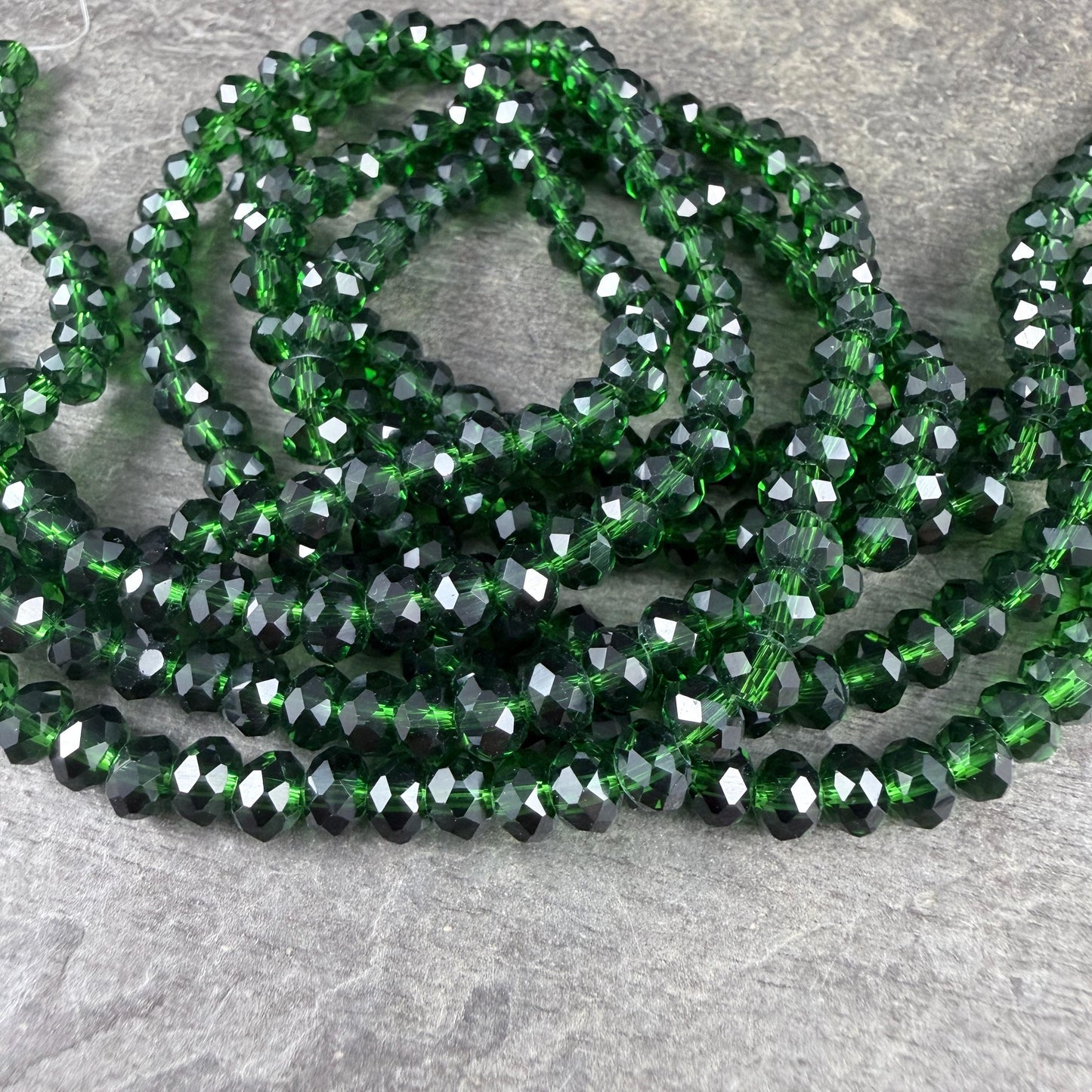 6x5mm Faceted Glass Beads, Transparent Emerald Green (Emerald-6) * 80 Beads