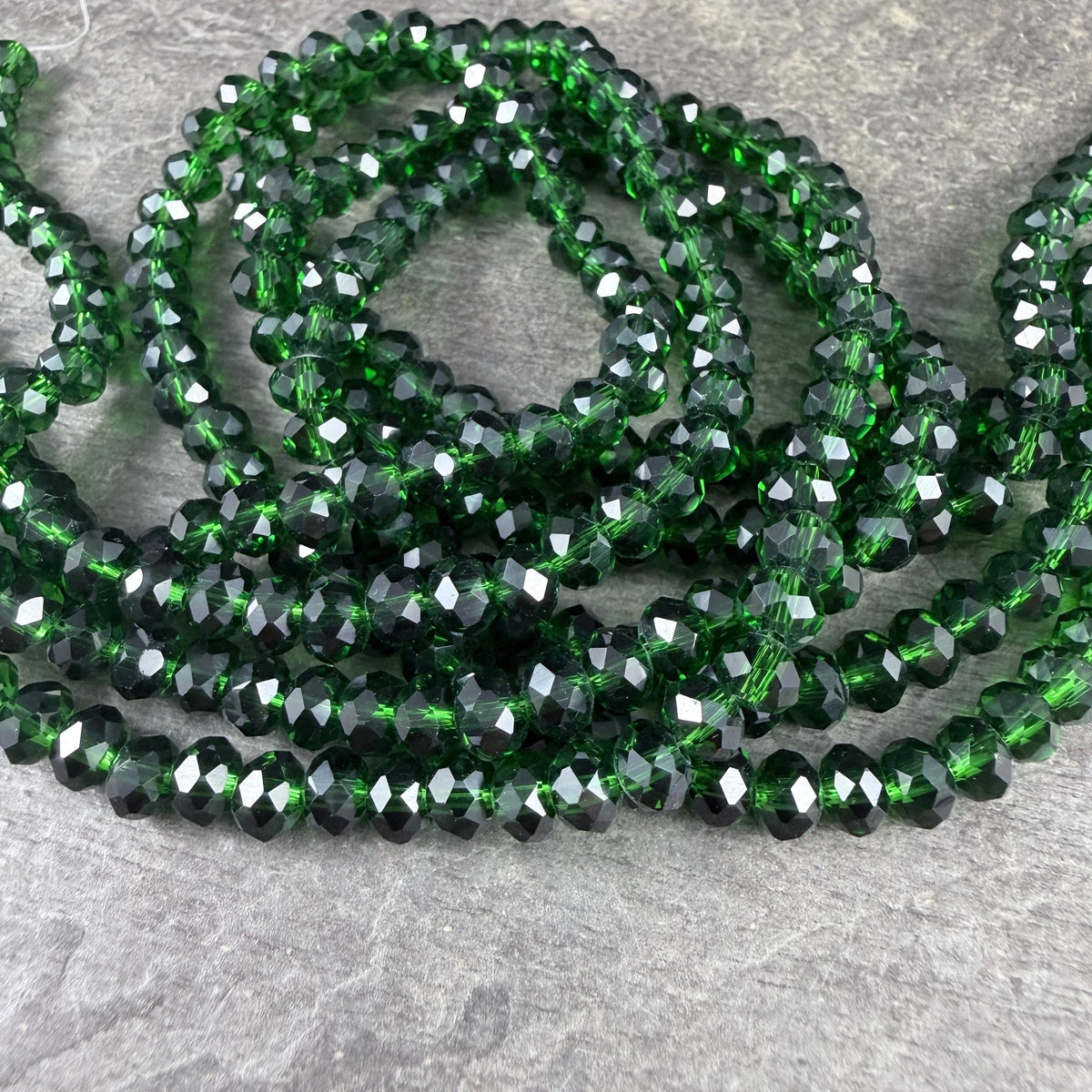 6x5mm Faceted Glass Beads, Transparent Emerald Green (Emerald-6) * 80 Beads