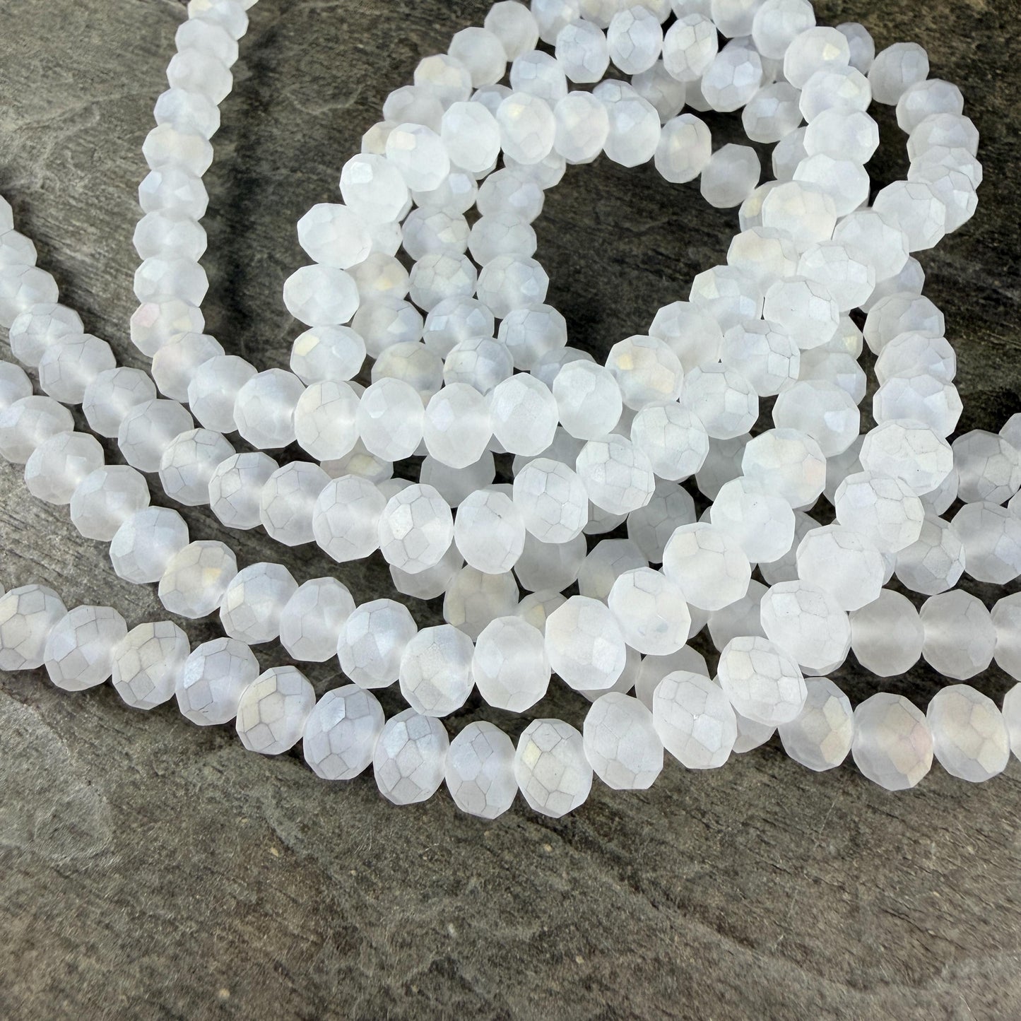 8x6mm Faceted Glass Rondelle, Etched Matte White (MatteWhite-8) * 36 Beads
