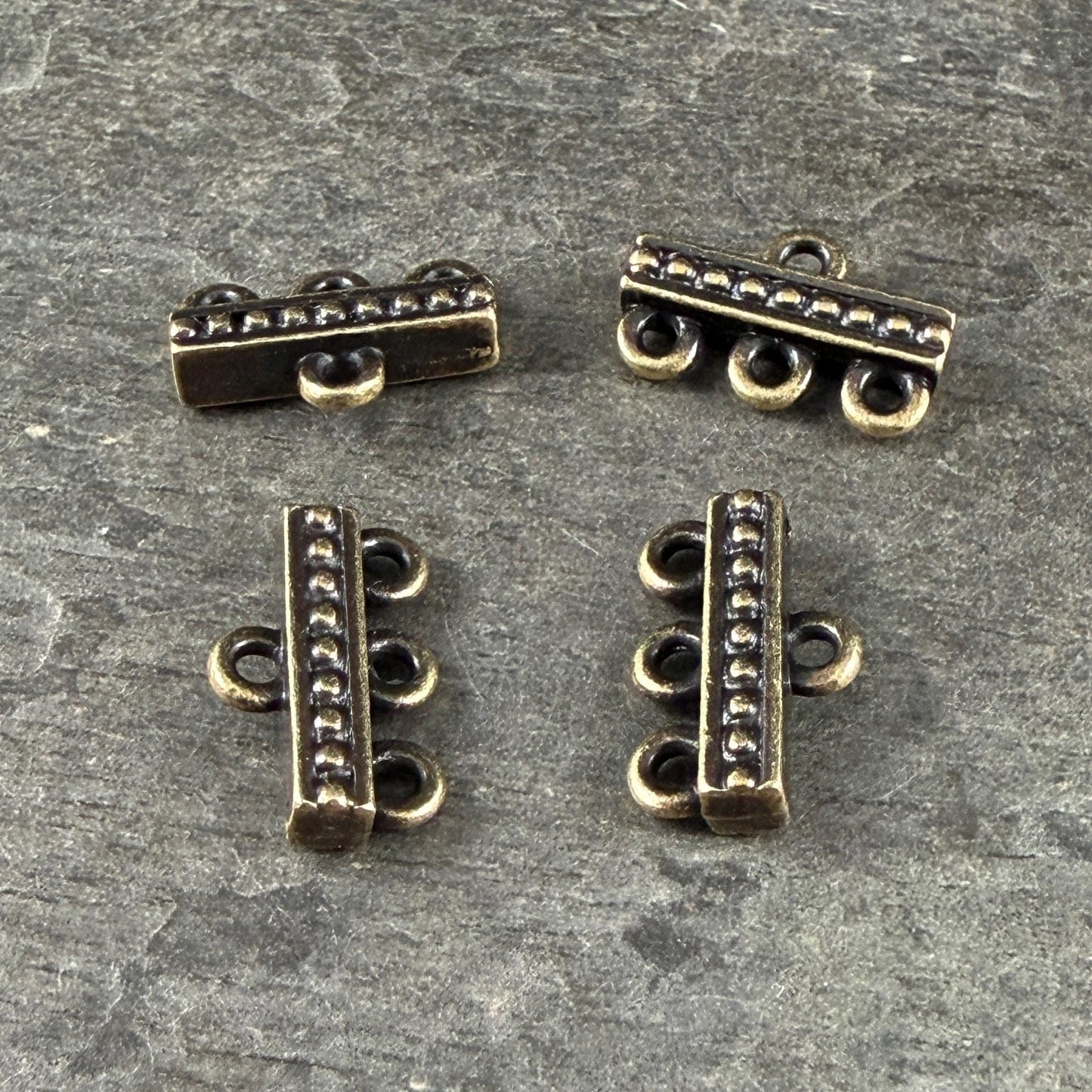 TierraCast Beaded 3 to 1 Link, Multi-Strand Connector Antiqued Brass Plated (PF/659-57) * Qty. 4