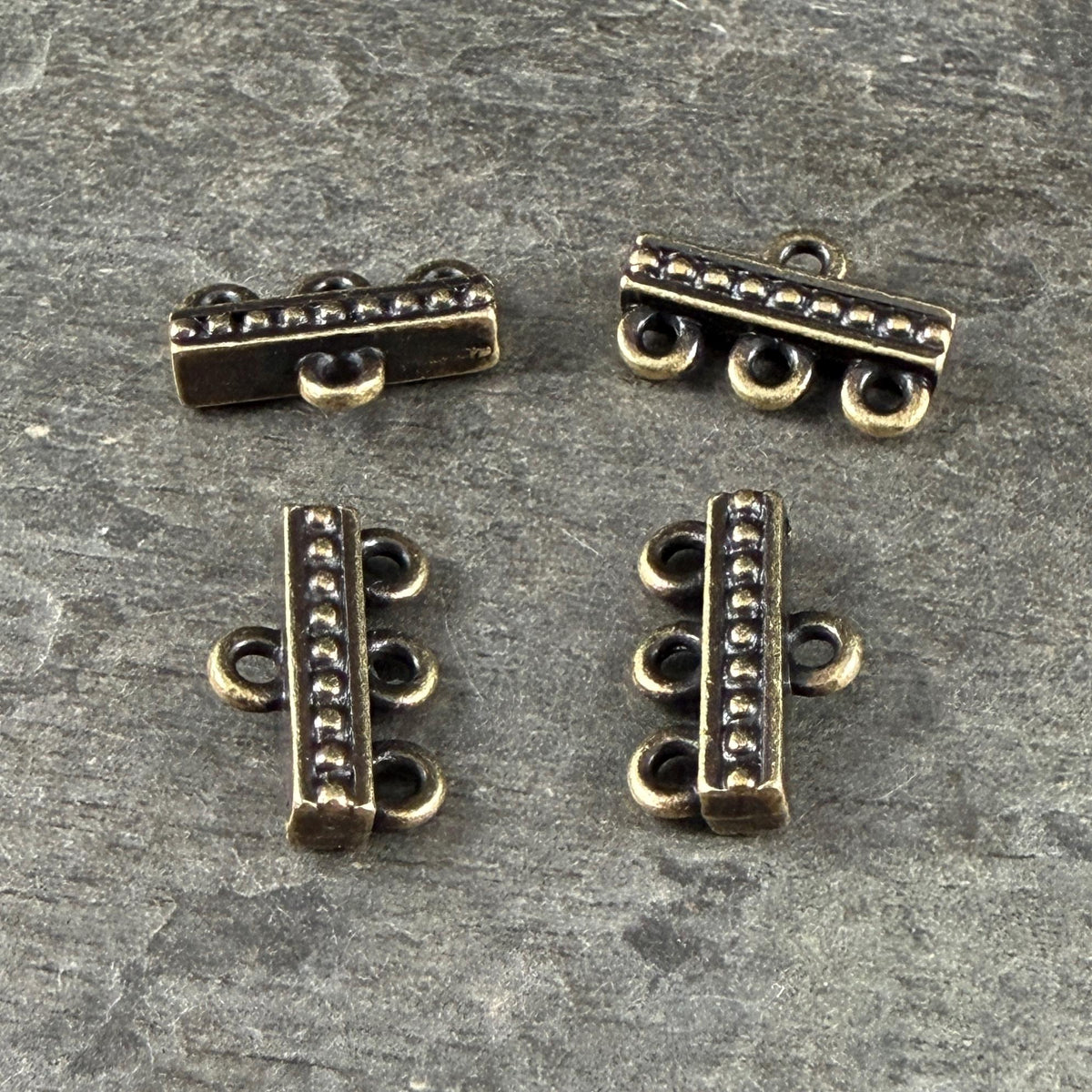 TierraCast Beaded 3 to 1 Link, Multi-Strand Connector Antiqued Brass Plated (PF/659-57) * Qty. 4