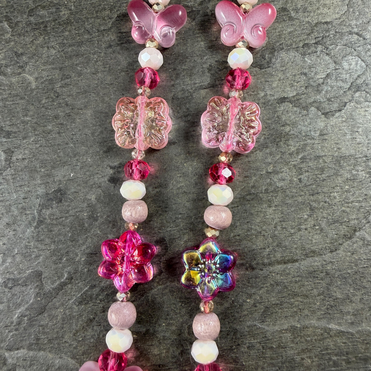 Butterfly Beads - Fuchsia Pink Nature Theme Glass Beads - Exclusive Bead Mix (612.02) - 12" Strand