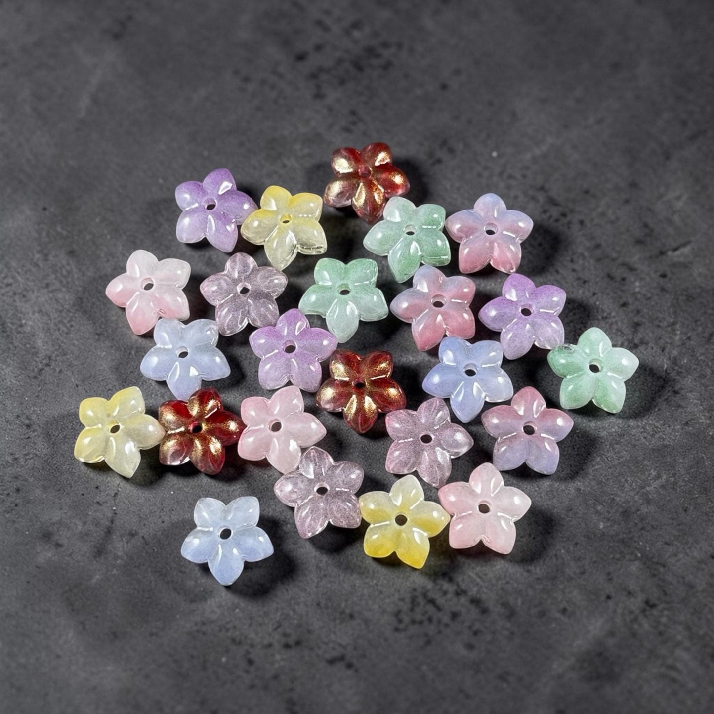 5-Petal Flower Bead Caps - 12mm, Multi-Colored Pastel Mix (FBC-3) * Qty. 24