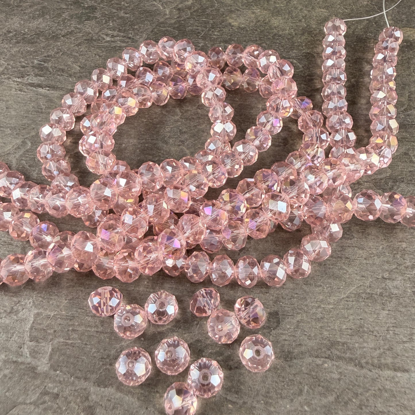 8x6mm Faceted Glass Rondelle, Vintage Rose, Pink with AB Finish (VintRoseAB-8) * 36 Beads