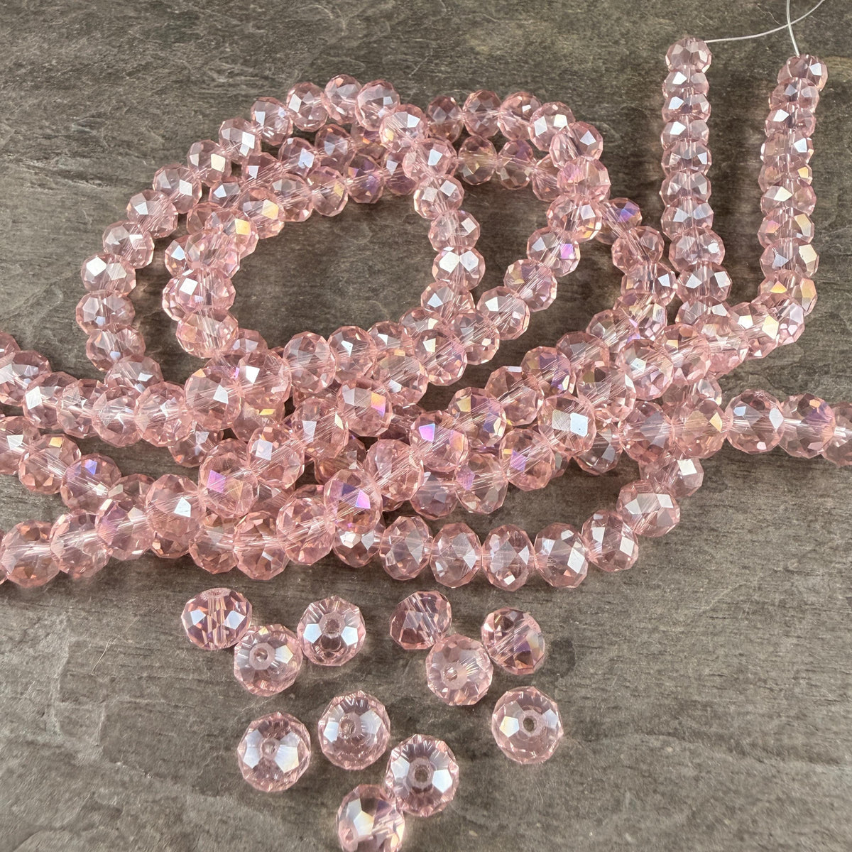 8x6mm Faceted Glass Rondelle, Vintage Rose, Pink with AB Finish (VintRoseAB-8) * 36 Beads