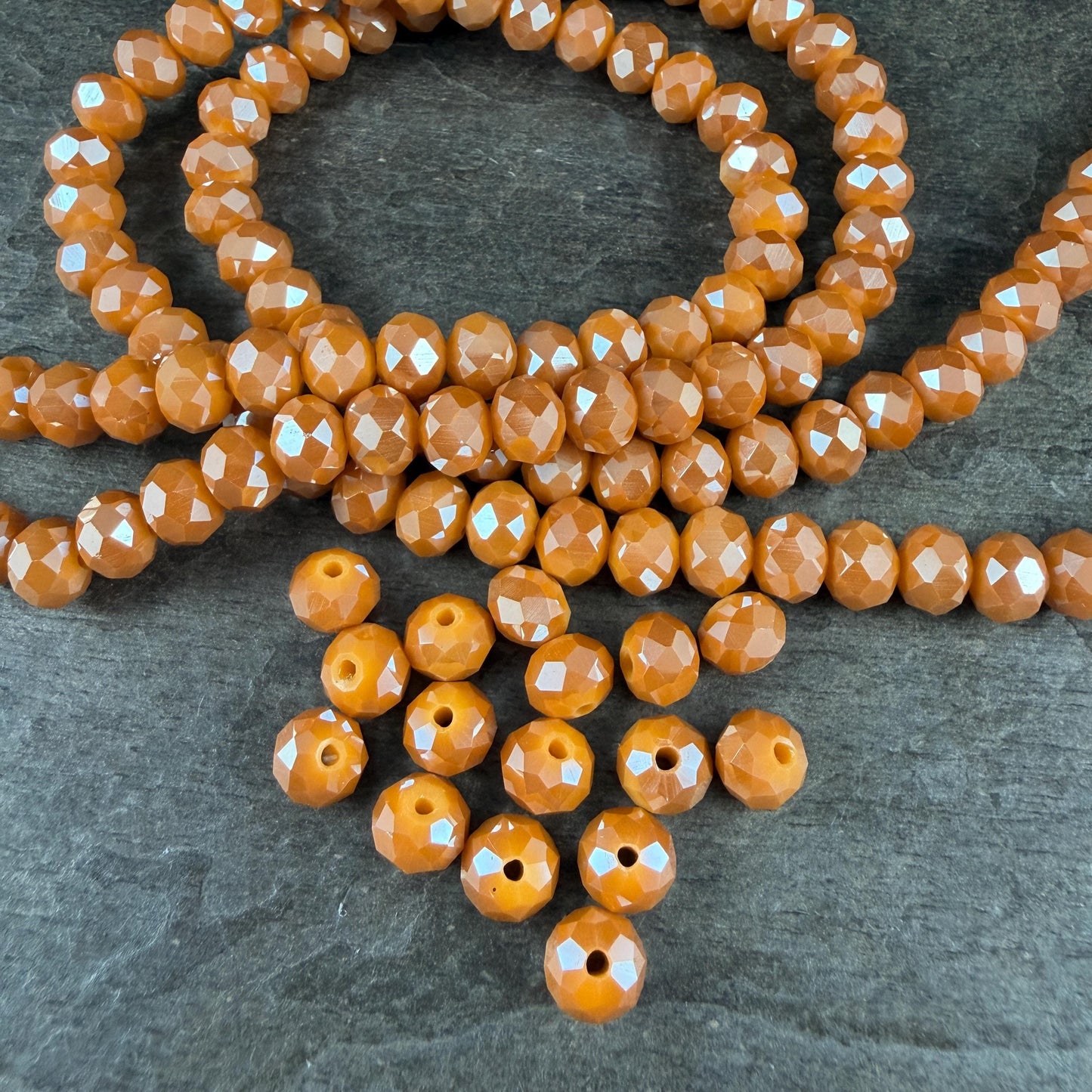 8x6mm Faceted Glass Rondelle, Marigold Yellow with AB Finish (MarigoldAB-8) * 36 Beads