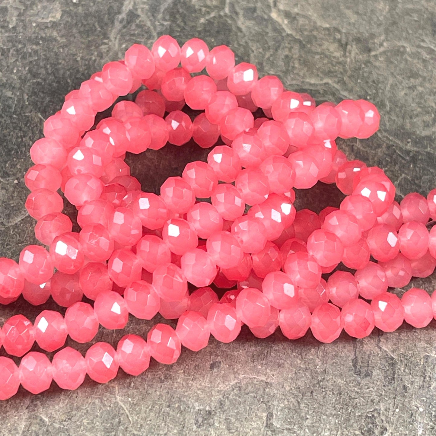 Watermelon Pink 8x6mm Rondelle, Dark Faceted Glass Beads (Watermelon-8) * 36 Beads