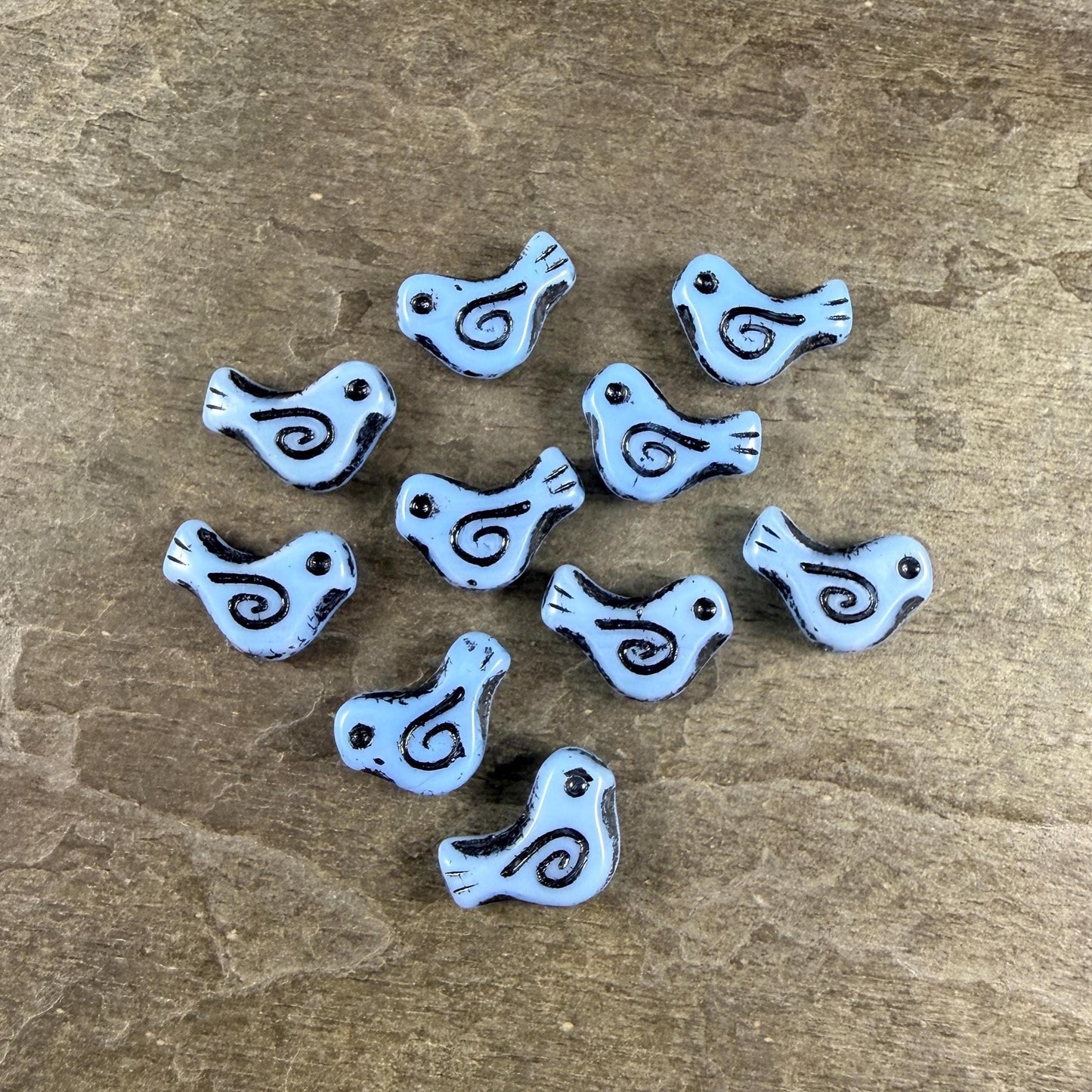 Czech Beads - Glass Bird Bead, 12x16mm, Light Blue and Black (33010/46769) * 10 Beads