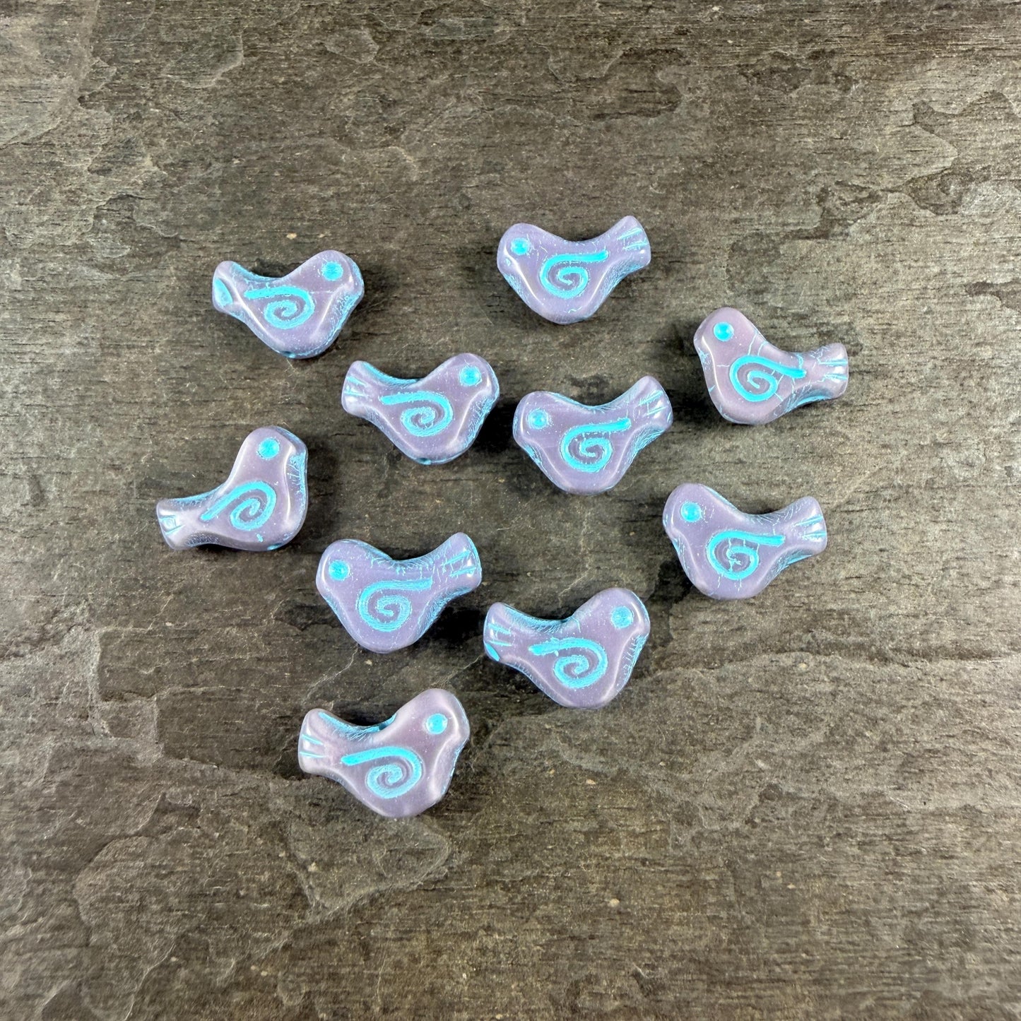 Czech Beads - Glass Bird Bead, 12x16mm, Light Purple and Blue (26016/54308) * 10 Beads