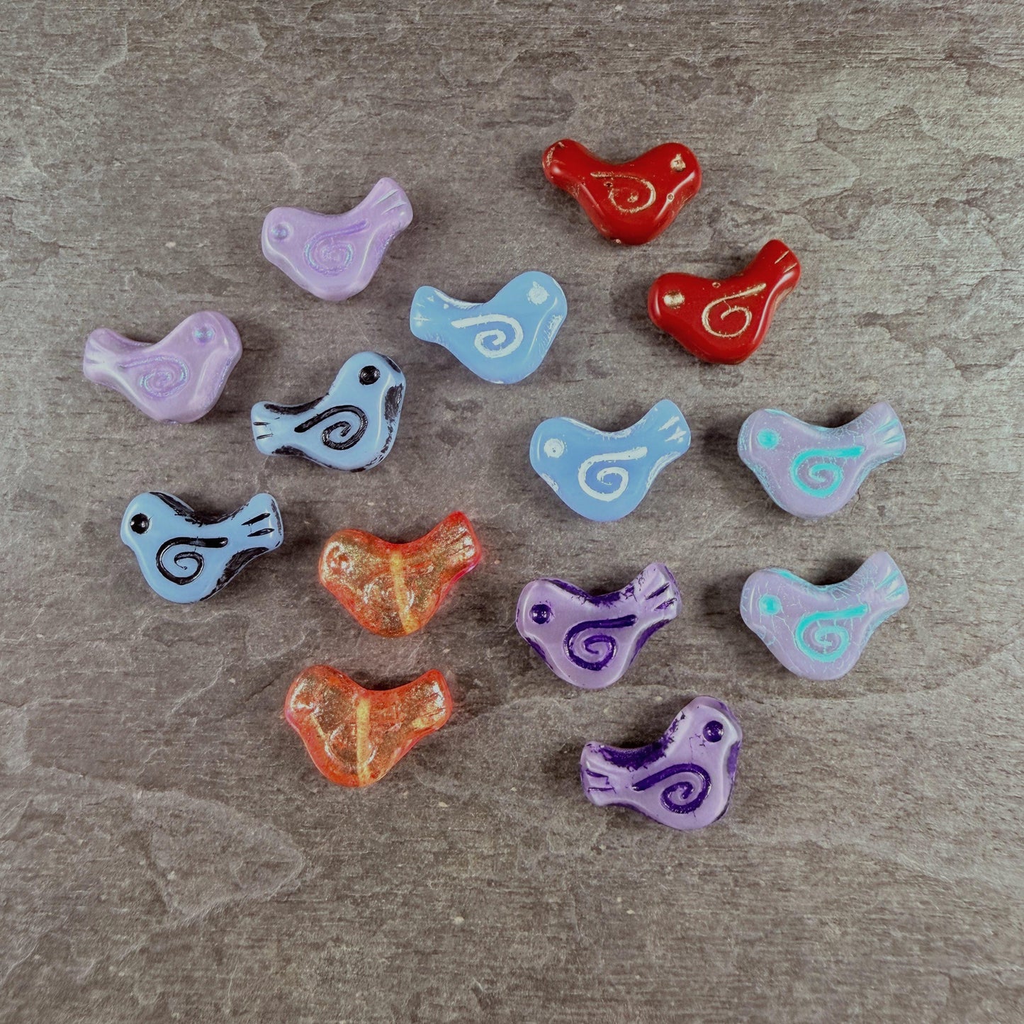 Czech Beads - Glass Bird Bead, 12x16mm, Assorted Colors, Pairs (01328-PR) * 14 Beads