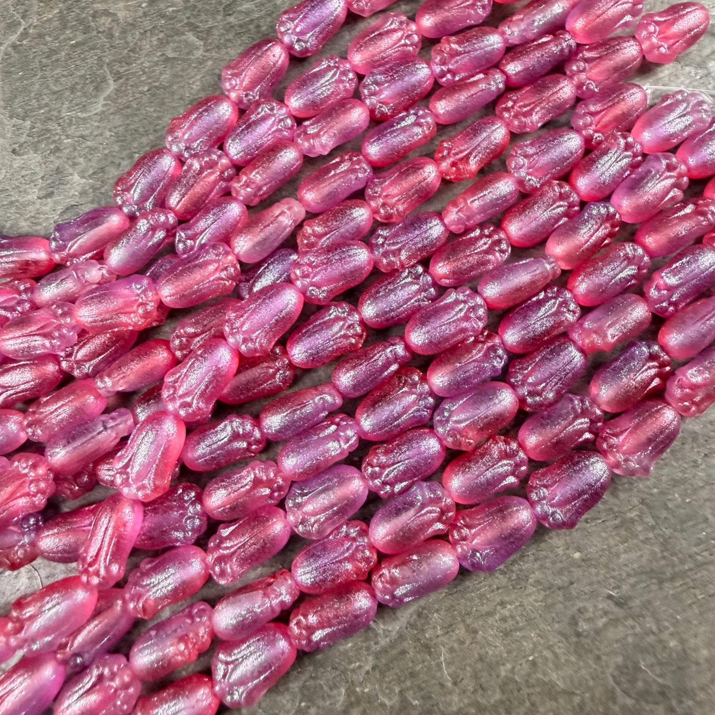 Czech Glass Beads - 12x8mm Lily Bud Flower, Fuchsia with Blue Lilac Shimmer (LBud57) * Qty. 12