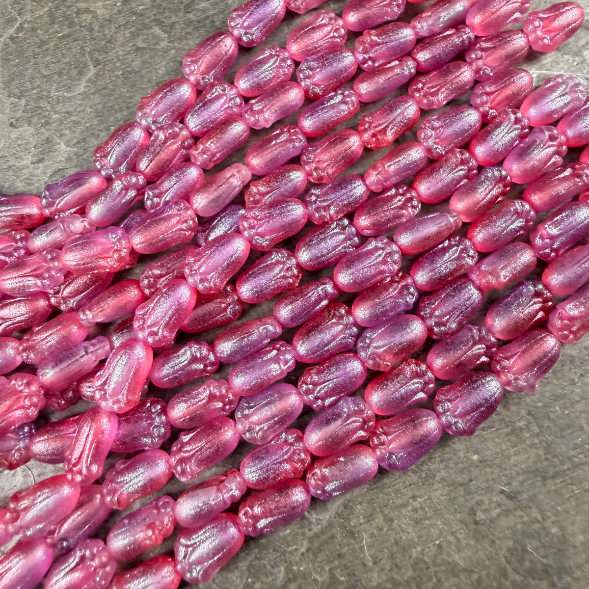 Czech Glass Beads - 12x8mm Lily Bud Flower, Fuchsia with Blue Lilac Shimmer (LBud57) * Qty. 12