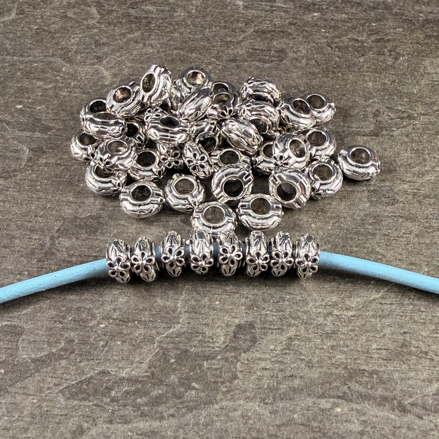 Antiqued Silver Large Hole Beads, 6.5x3mm Rondelle with 2.5mm Hole (T005-06AS) * Qty. 100