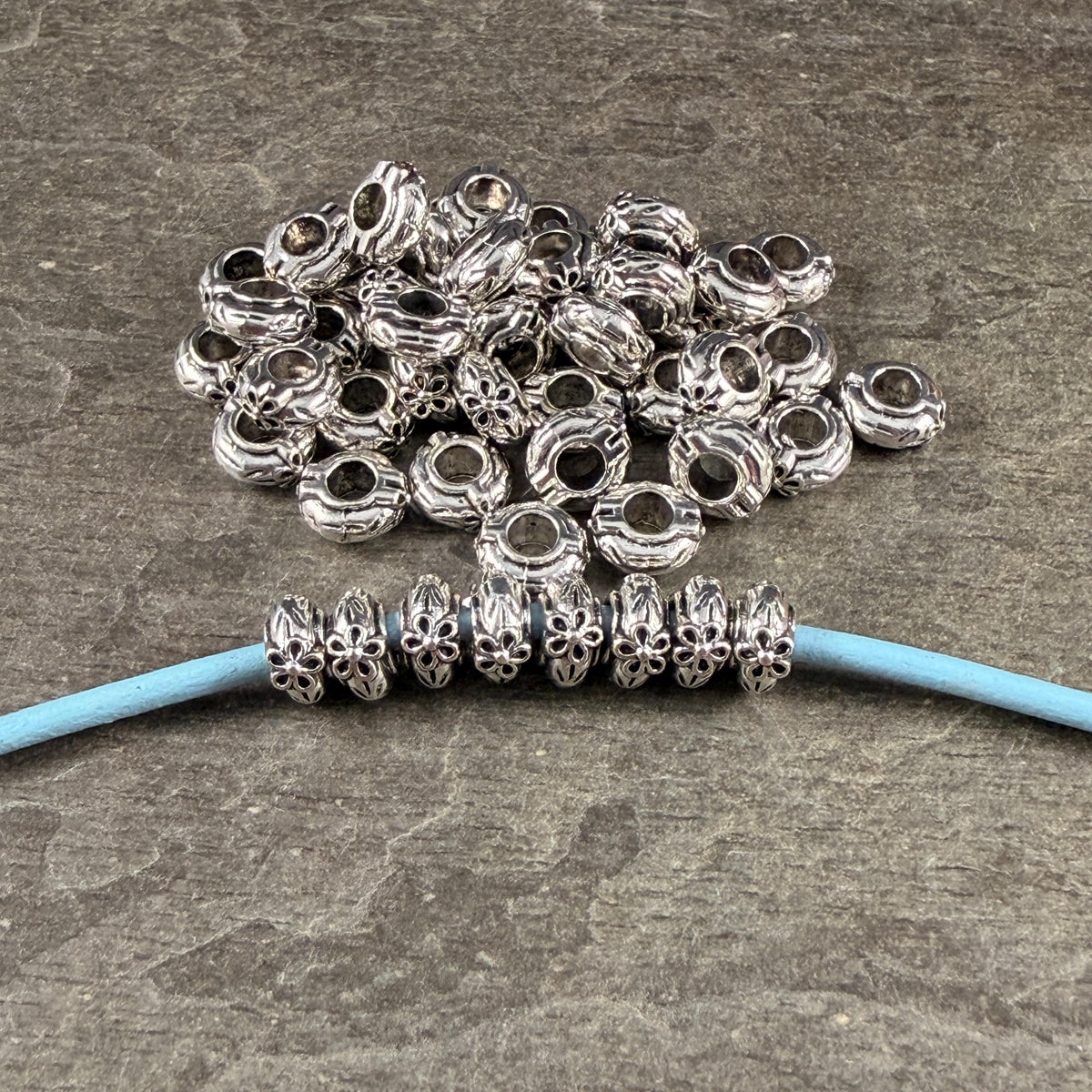 Antiqued Silver Large Hole Beads, 6.5x3mm Rondelle with 2.5mm Hole (T005-06AS) * Qty. 100