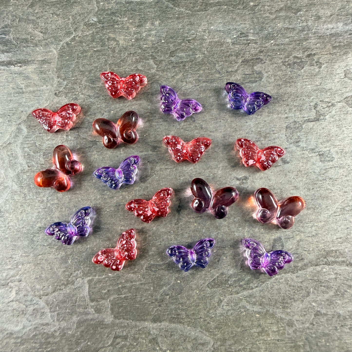 Glass Beads - Dark Purple and Orange Butterfly Mix * 16 Beads