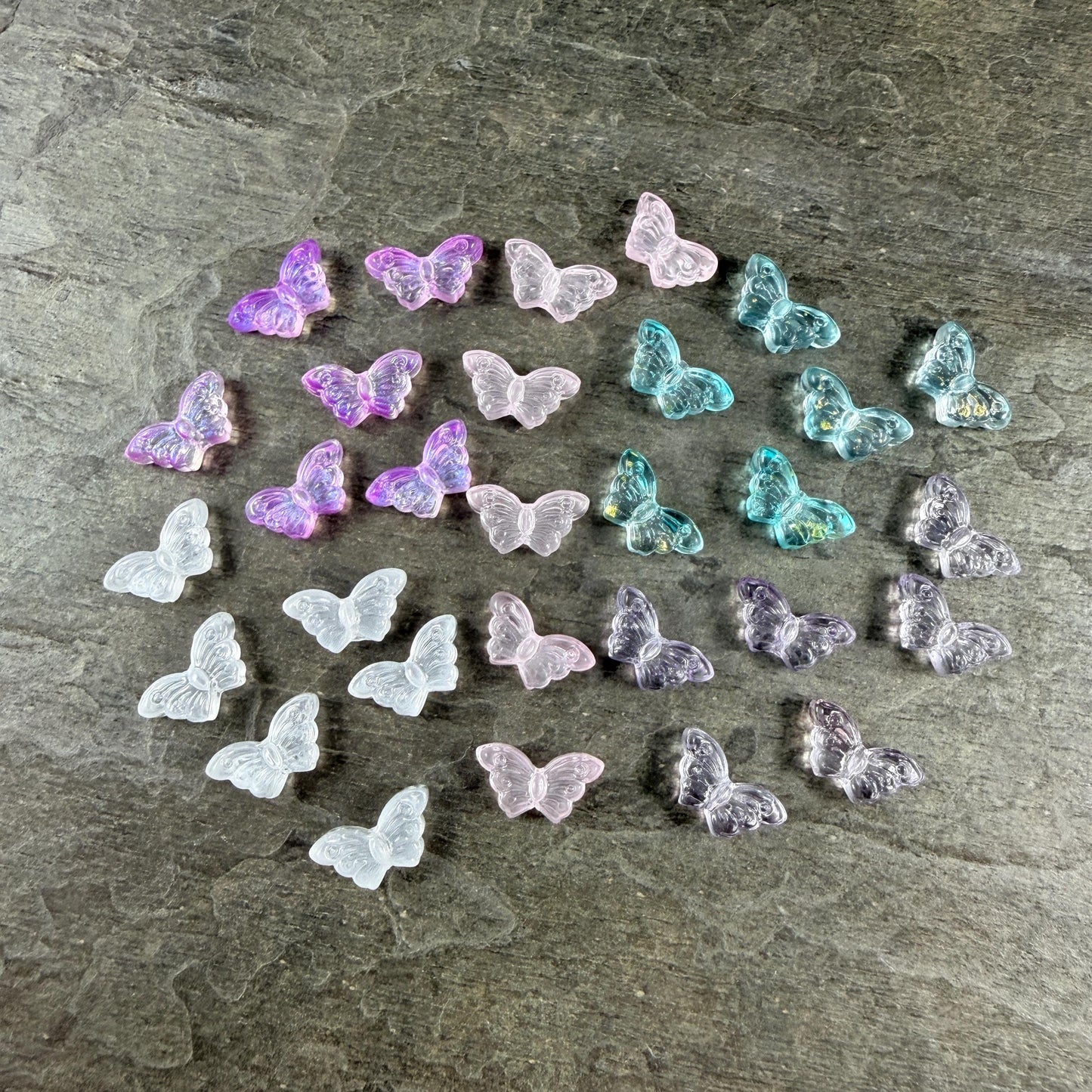 Glass Beads - Purple, White and Aqua Frilly Butterfly Mix * 30 Beads