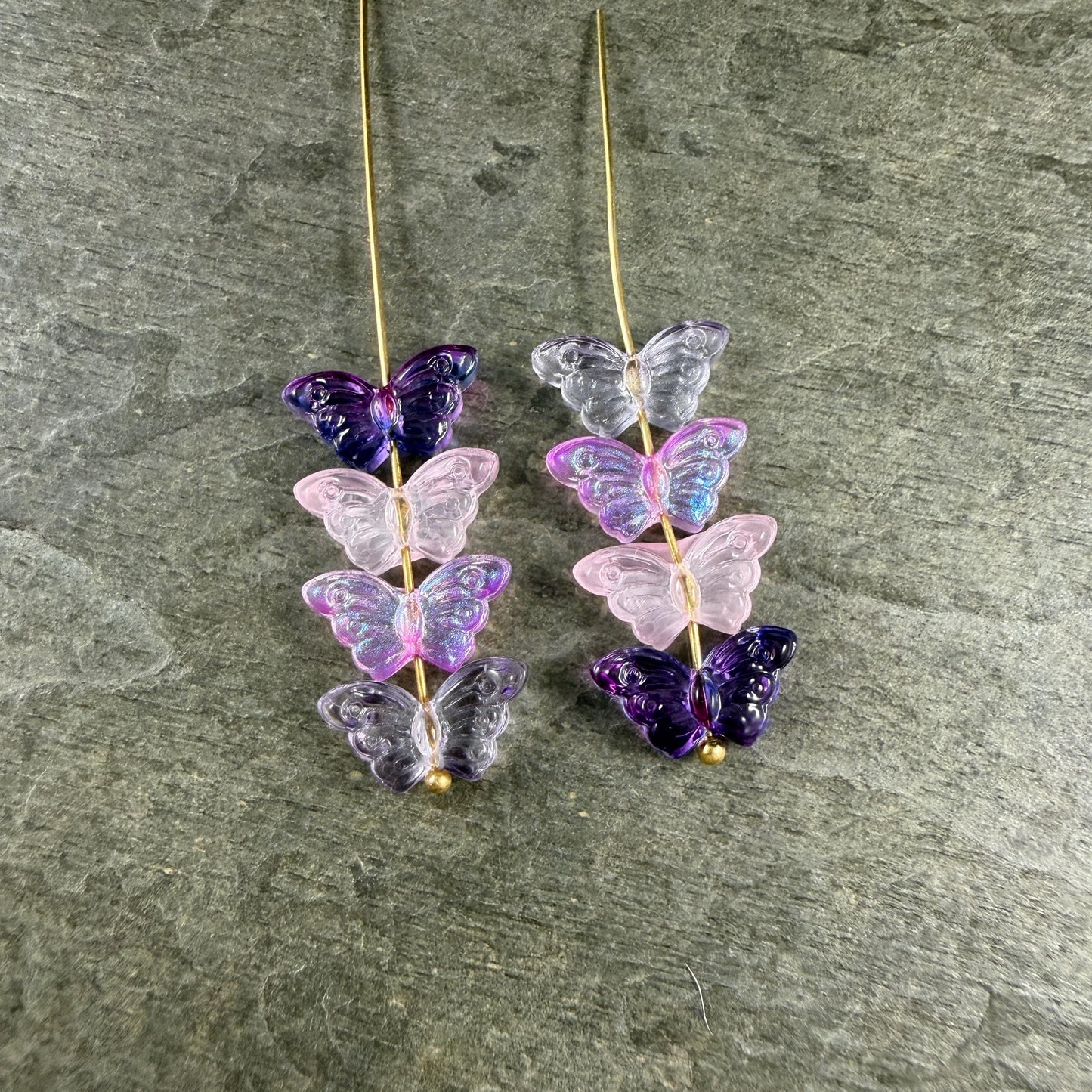 Glass Beads - Purple and Pink Frilly Butterfly Mix * 16 Beads
