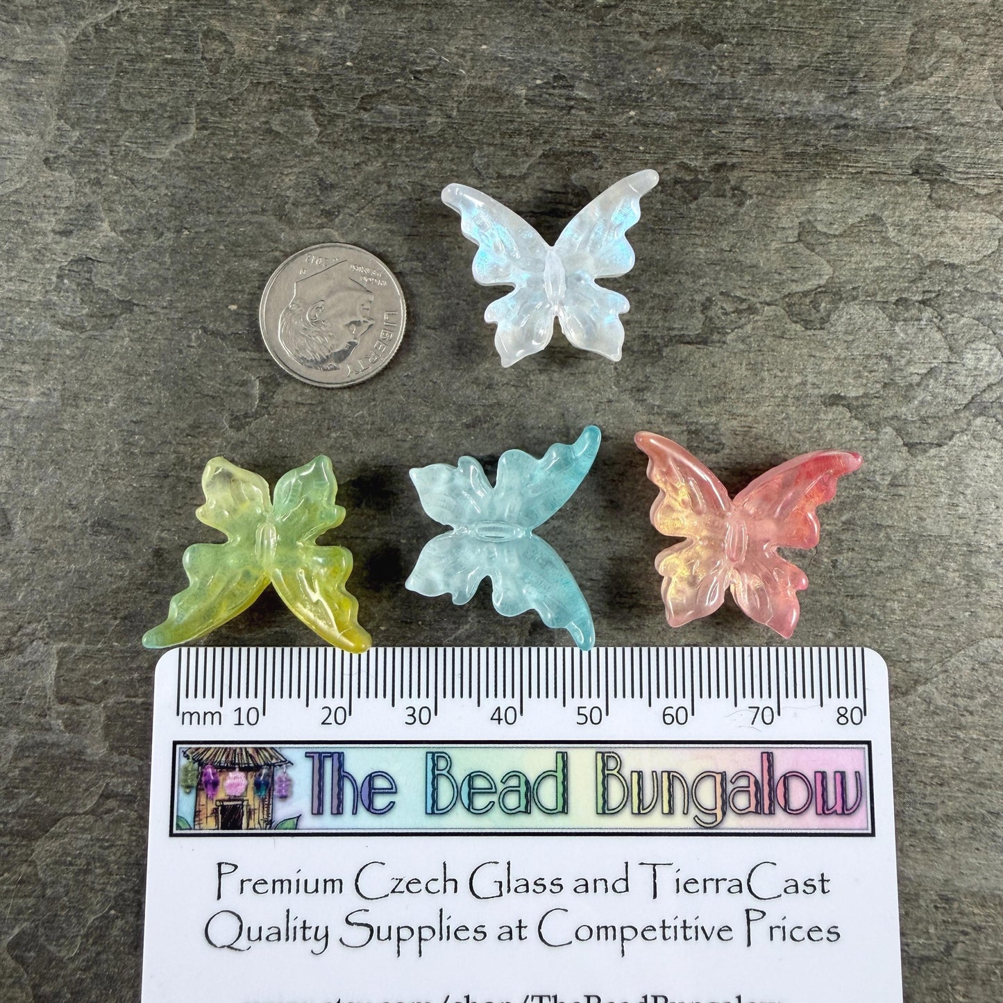 Large Glass Butterfly - Pretty Pastels, Colorful Peach, Blue and Yellow Focal Beads * Qty. 4