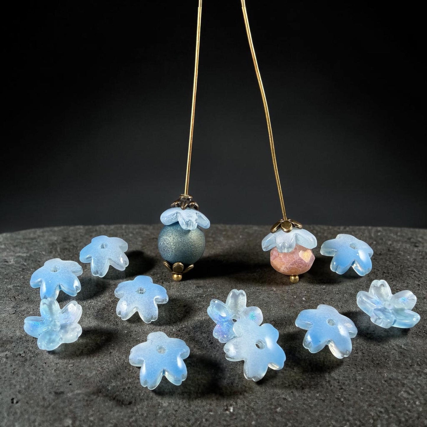 Sky Blue Flower Petal Bead Caps, 10.5mm Curved Flower (44A55-06) * Qty. 20