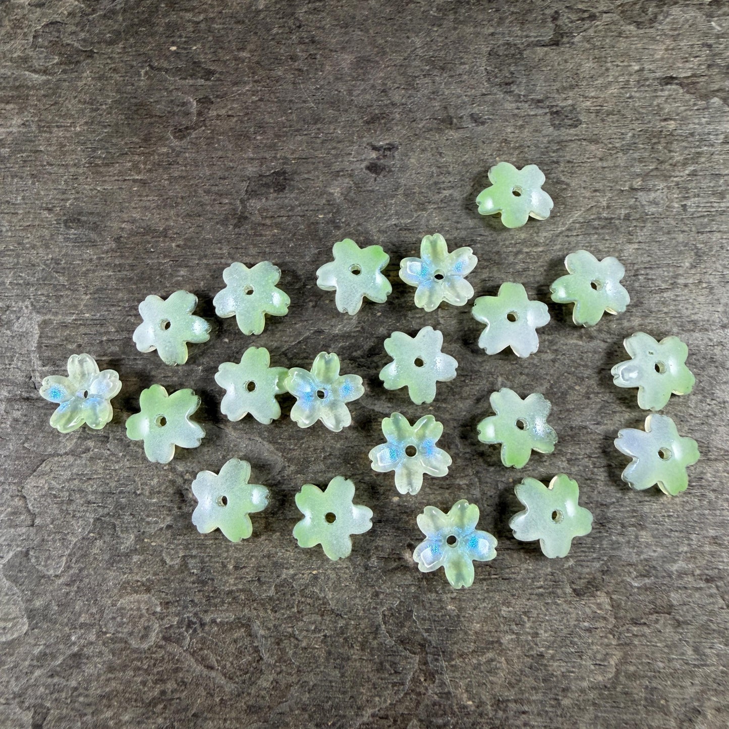 Light Green Flower Petal Bead Caps, 10.5mm Curved Flower (44A55-07) * Qty. 20