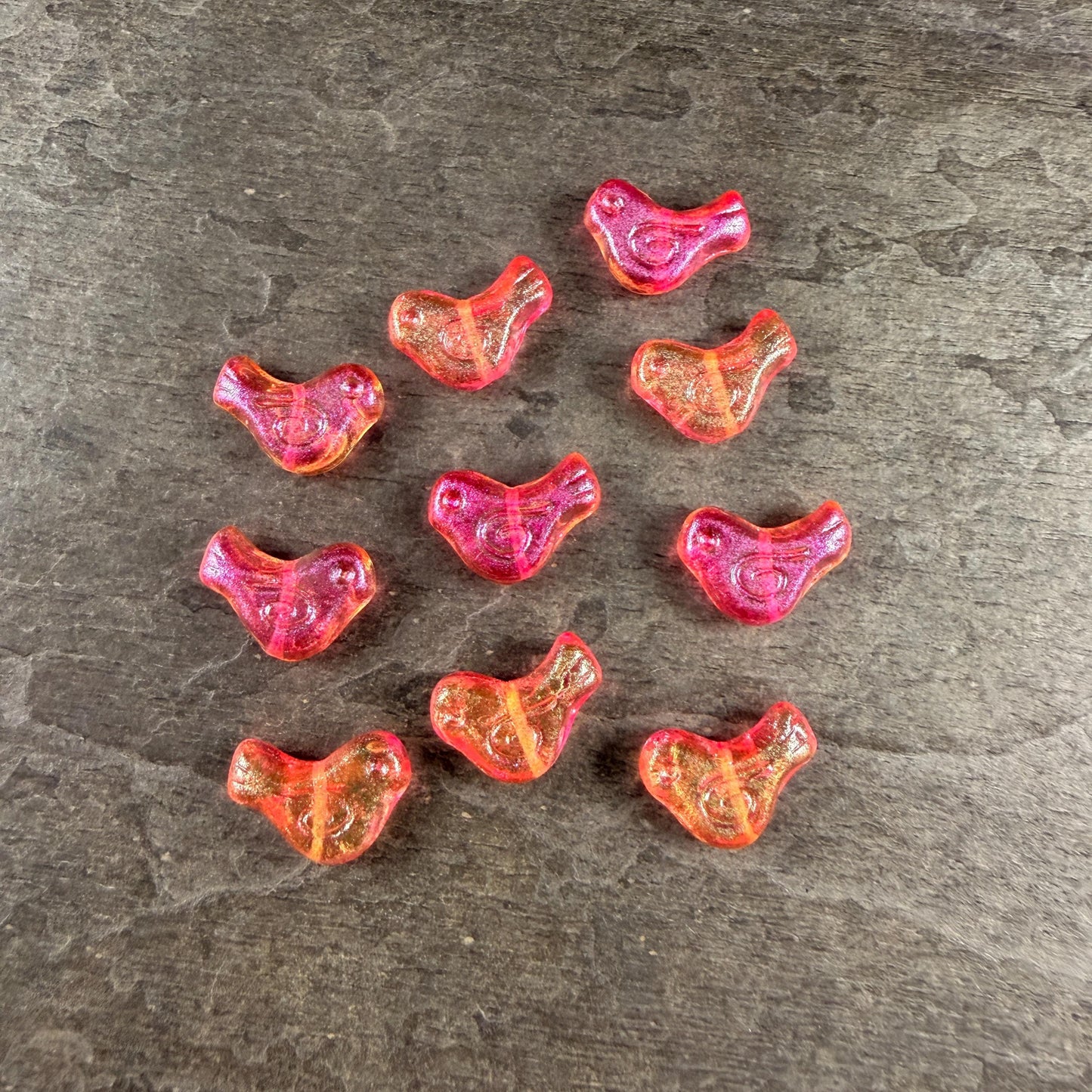 Czech Beads - Glass Bird Bead, 12x16mm, Fuchsia and Orange (00030-541024) * 10 Beads