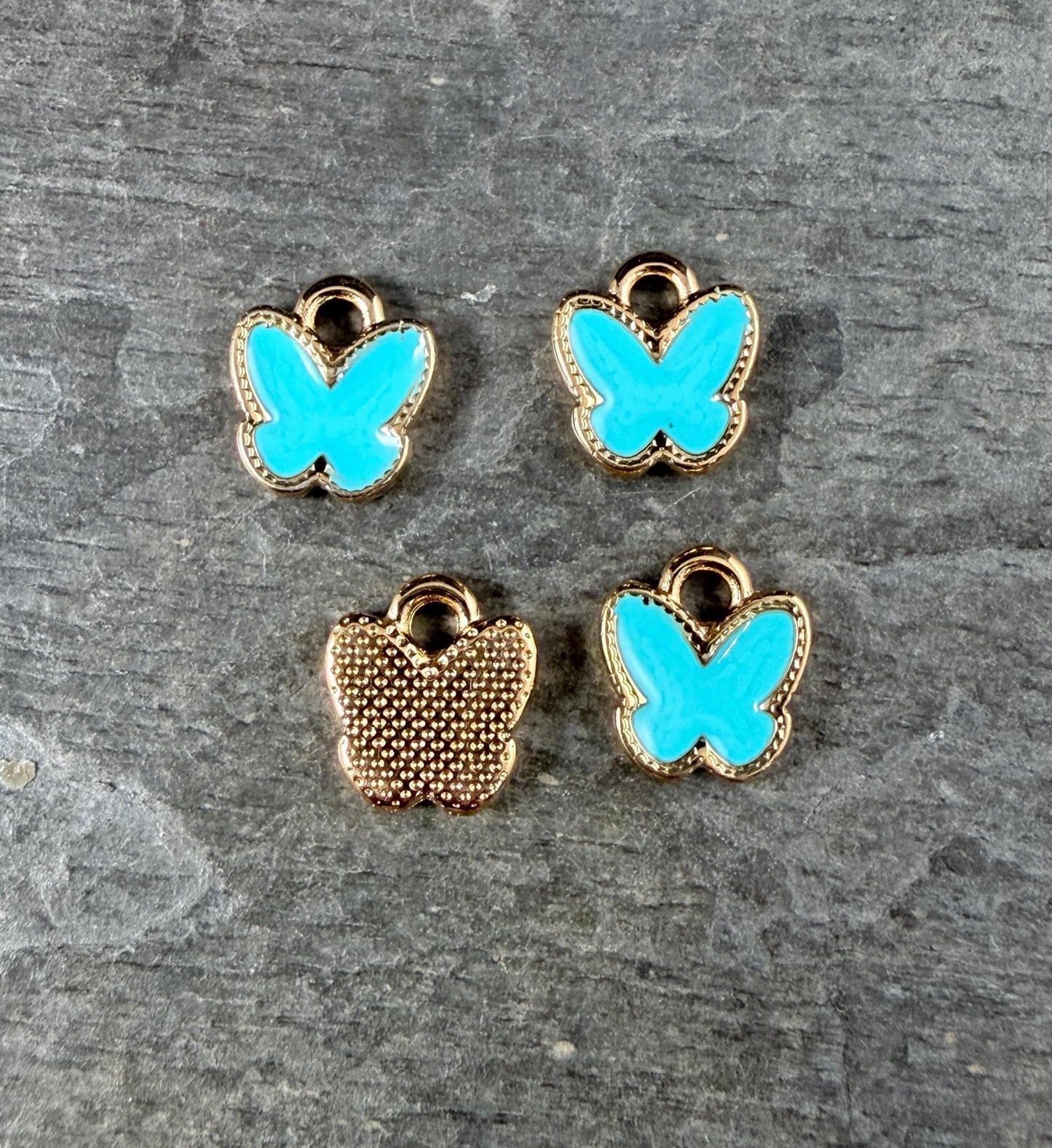 24k Gold Plated Butterfly Charm with Turquoise Blue Enamel (PF/15313-13-0299) * Qty. 4