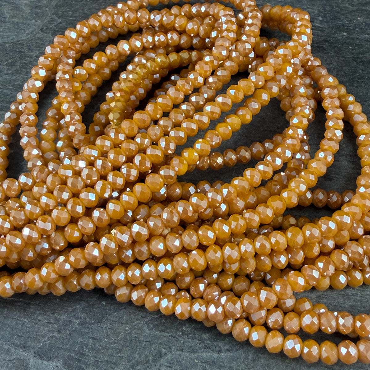 Glass Beads - Small Faceted Rondelles, 2.5x3.5mm Butterscotch with AB Finish * 10" Strand
