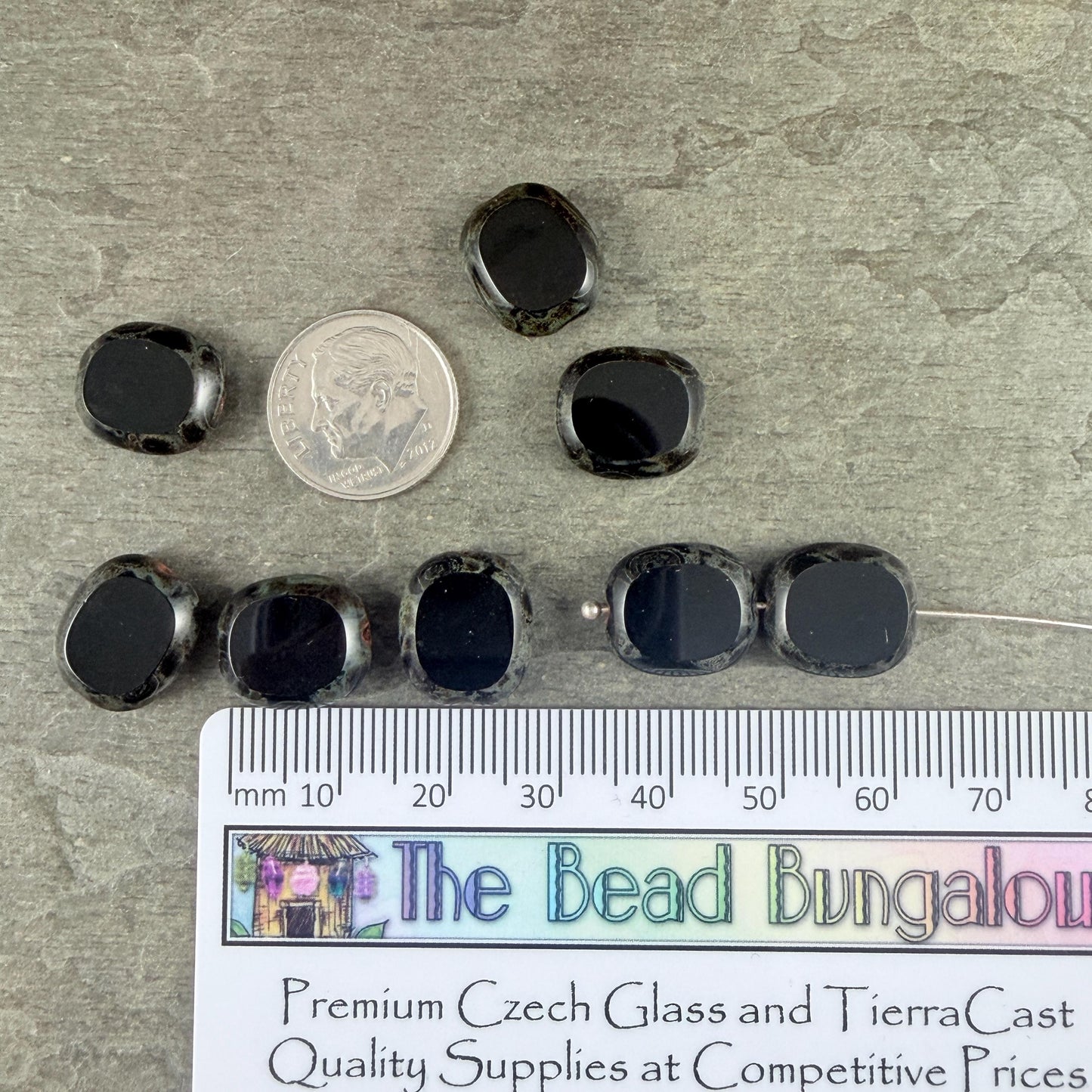 Czech Glass - 14x12mm Table-Cut Oval, Black Picasso (23980/86800) * 6 Beads