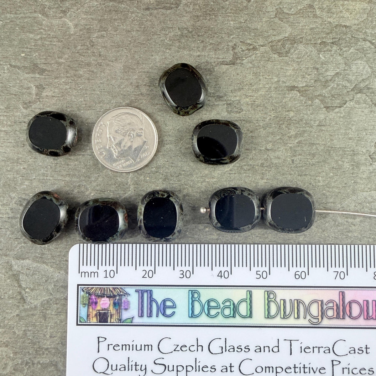 Czech Glass - 14x12mm Table-Cut Oval, Black Picasso (23980/86800) * 6 Beads