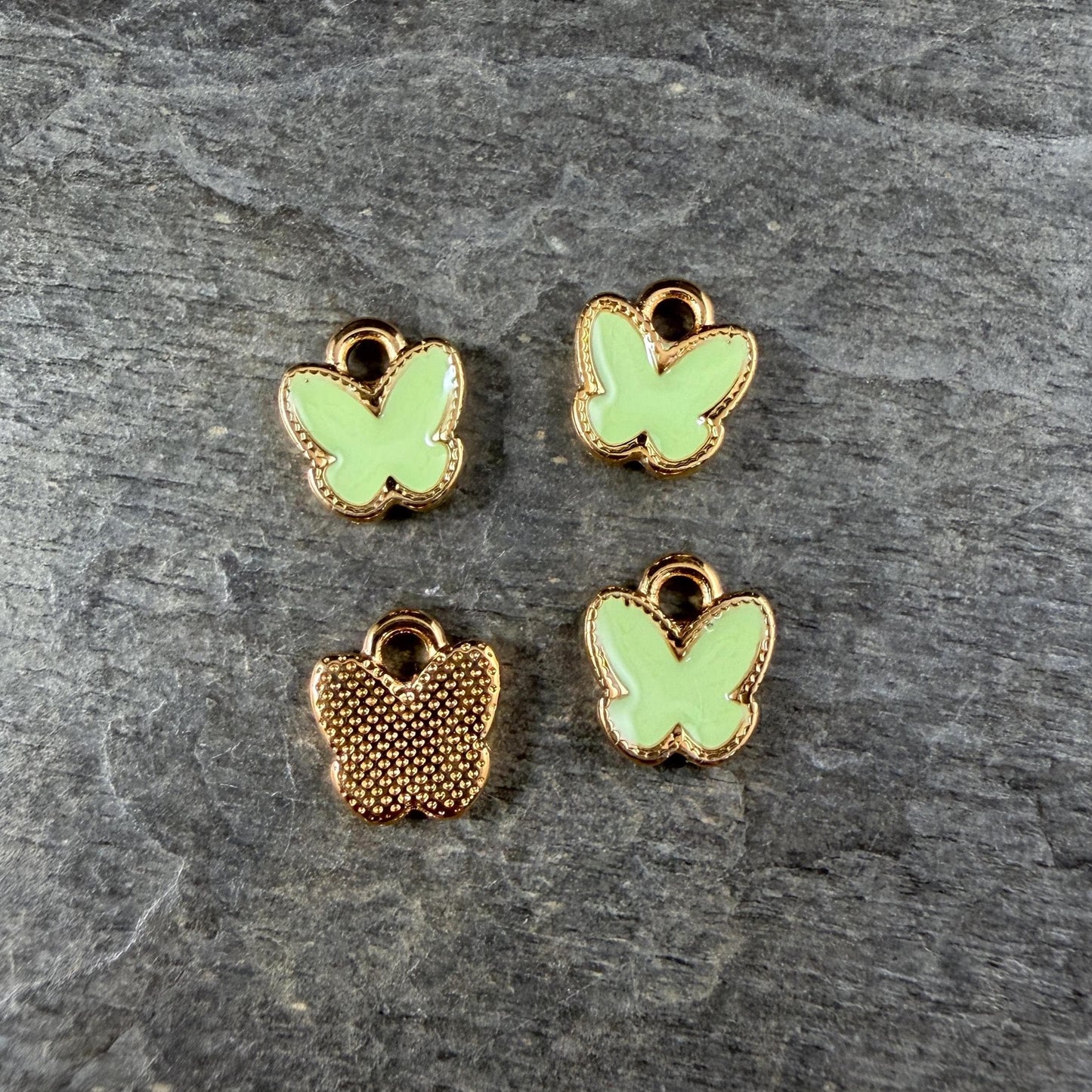 24k Gold Plated Butterfly Charm with Lime Green Enamel (PF/15313-13-0319) * Qty. 4