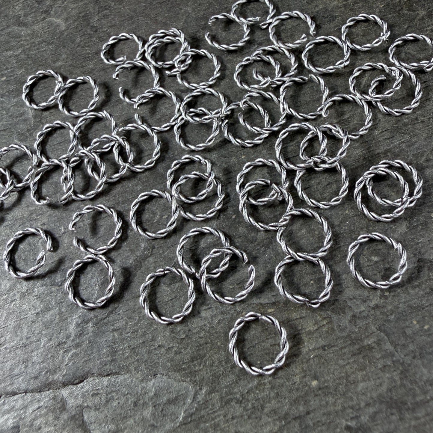 8mm Twisted Jump Rings, 1.2mm Open, Antiqued Silver Plated Brass (FM/5030) * Qty. 40