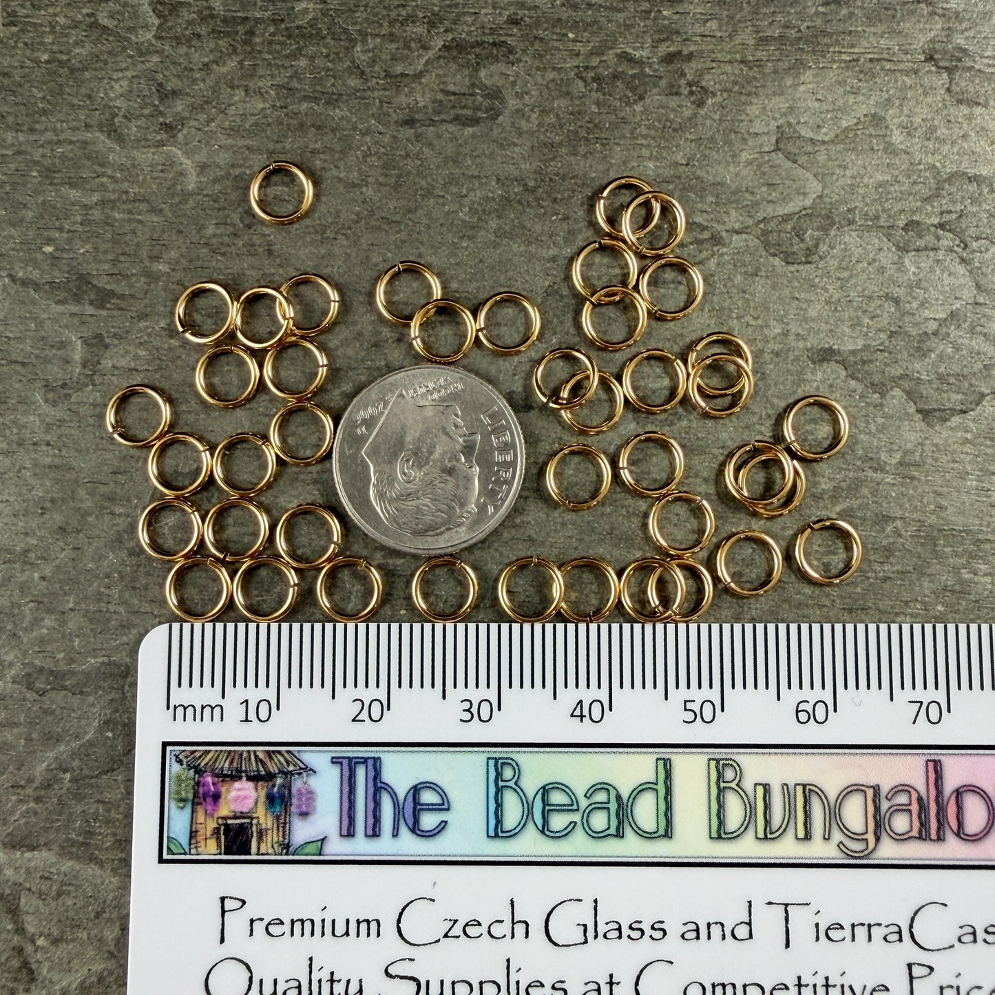 6mm 20 gauge Gold Jump Rings, Nickel Free 24k Gold Plated Brass (PF/649-06-12) * Qty. 50