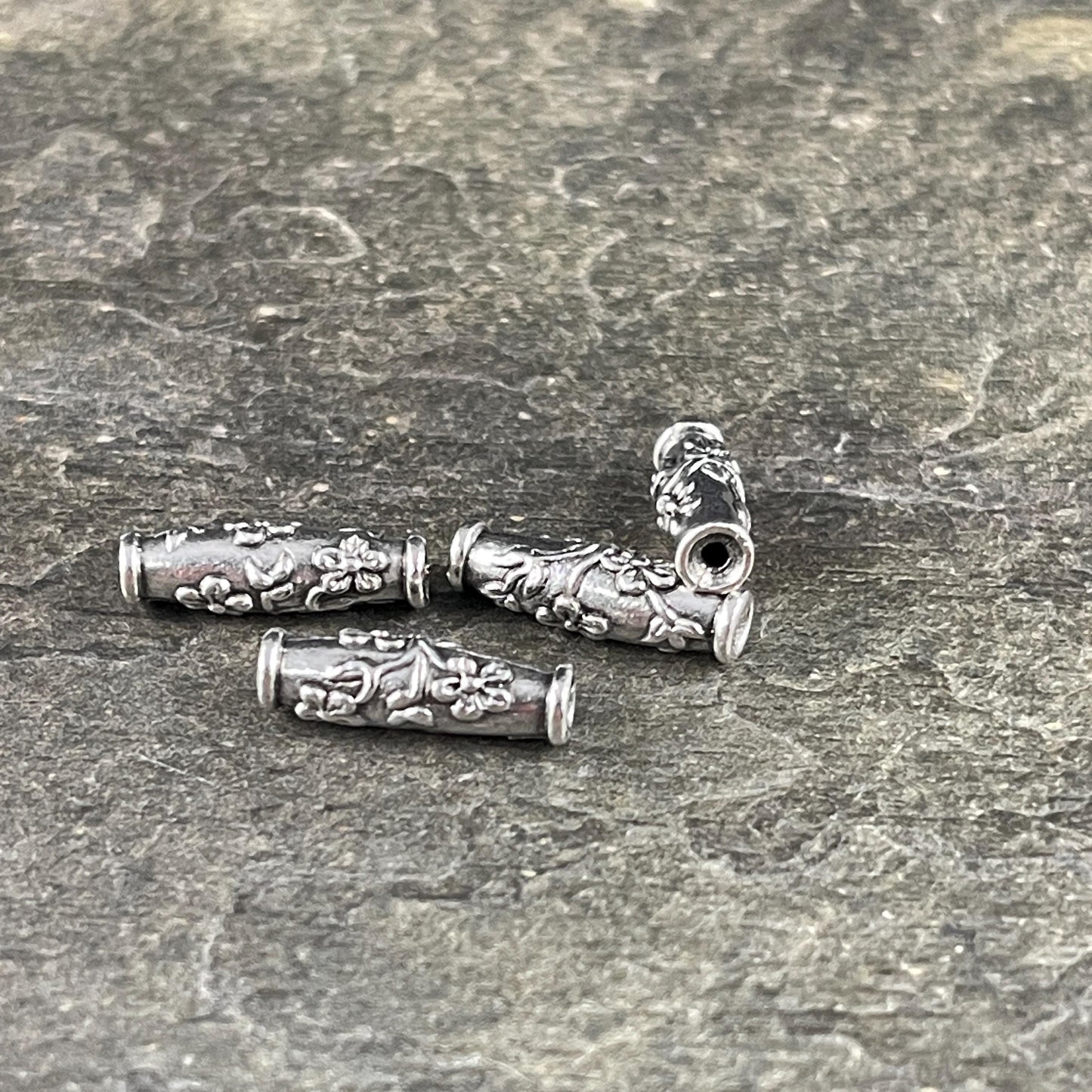 TierraCast Wild Rose Tube Bead, Antiqued Silver Plated Pewter (PF/784-77) * Qty. 4