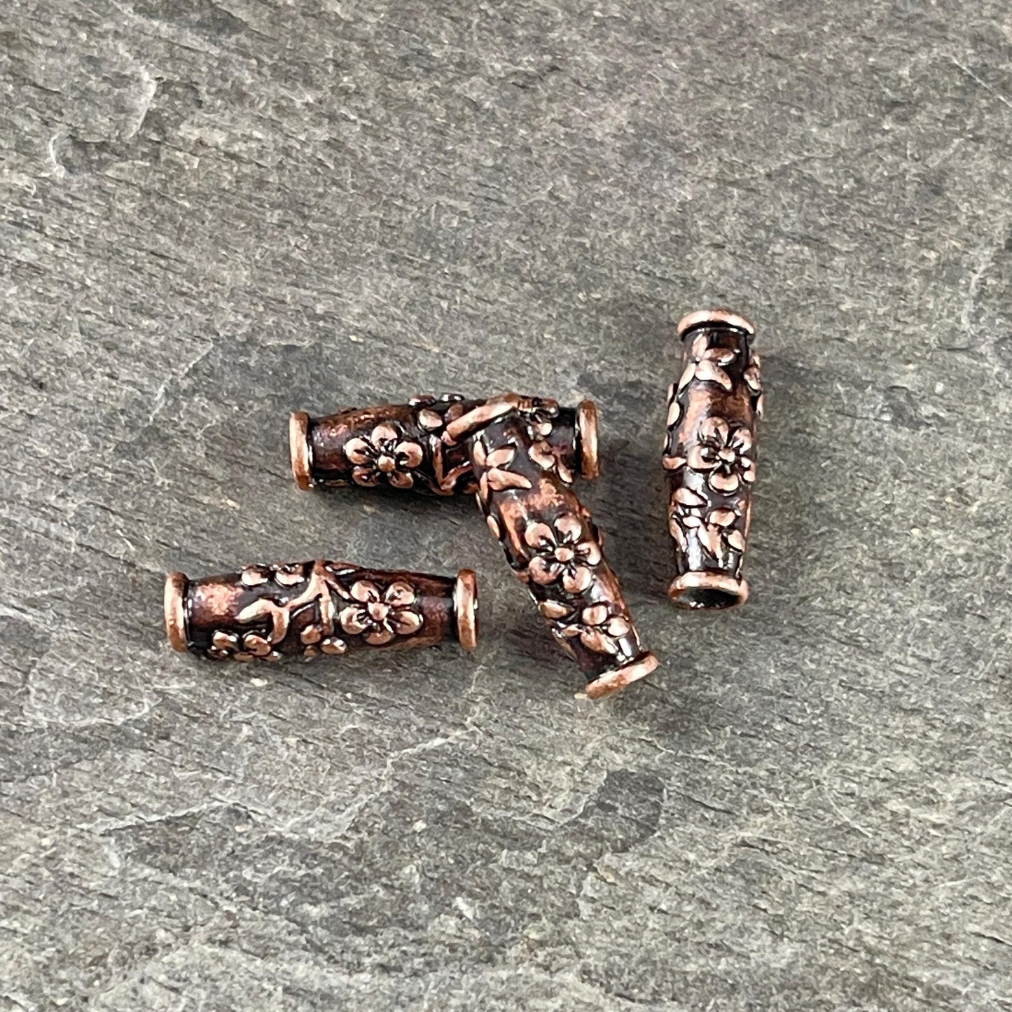 TierraCast Wild Rose Tube Bead, Antiqued Copper Plated Pewter (PF/784-77) * Qty. 4