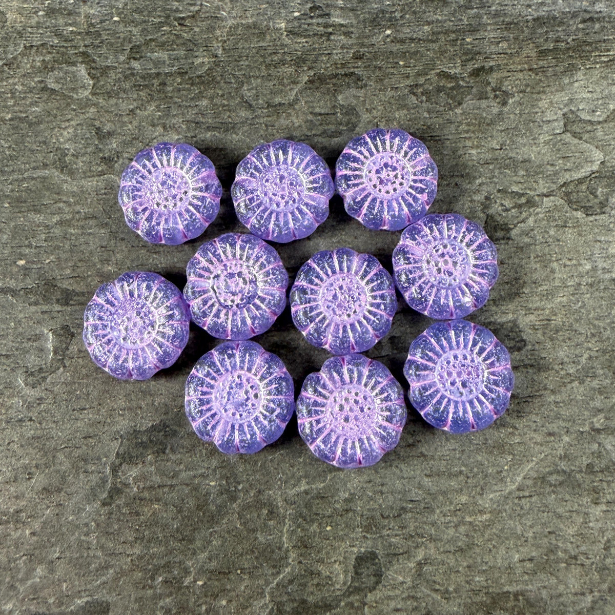 Czech Glass Beads - 13mm Sunflower Bead, Matte Thistle with Pink Wash (SFW/N-0918) * Qty. 10
