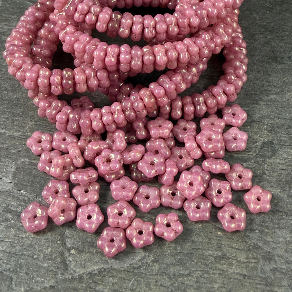 Czech Glass Beads - 5mm Forget-Me-Not Daisy Spacers, Dusty Rose with Bronze Luster (FMN/N-1074B) * Qty. 50