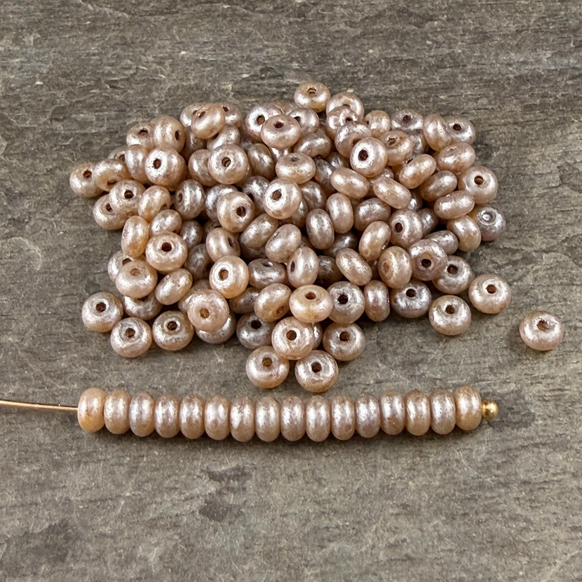 Czech Glass Beads - 2.25x4mm Heishi Rondelle, Champagne Luster (963740) * 100 Beads