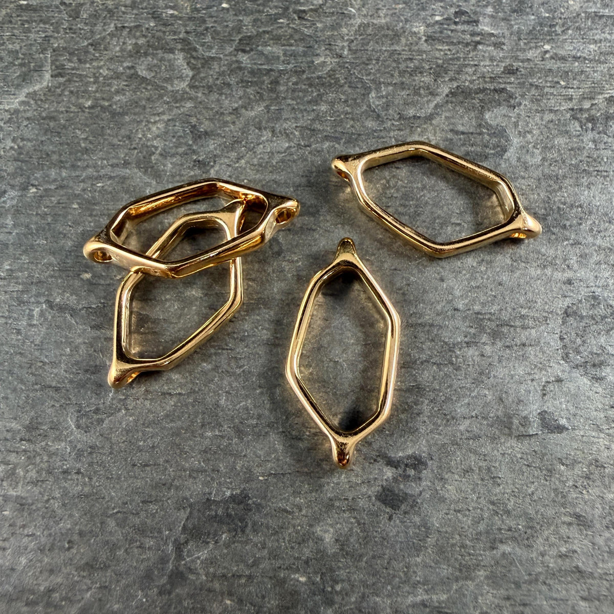 24k Gold Plated Link, 21.75x10.8mm Geometric Polygon Link (PF/013387-12) * Qty. 4