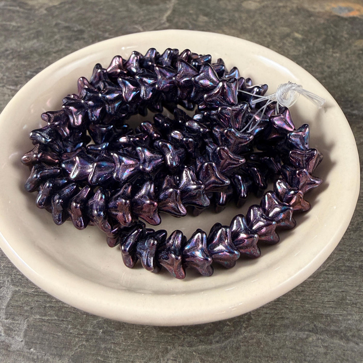 Czech Glass Beads - 6x9mm Bell Flower, Black with Mother of Pearl Finish (BF/N-0648) * Qty. 25