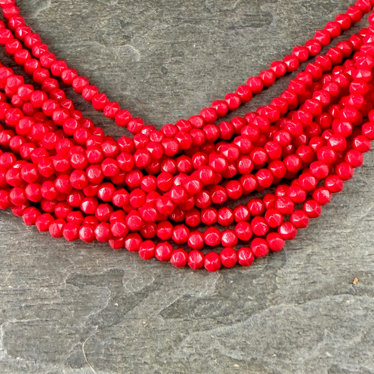 Czech Glass Beads - 3mm English Cut Cube, Opaque True Red (EC/SM-9320) * Qty. 50