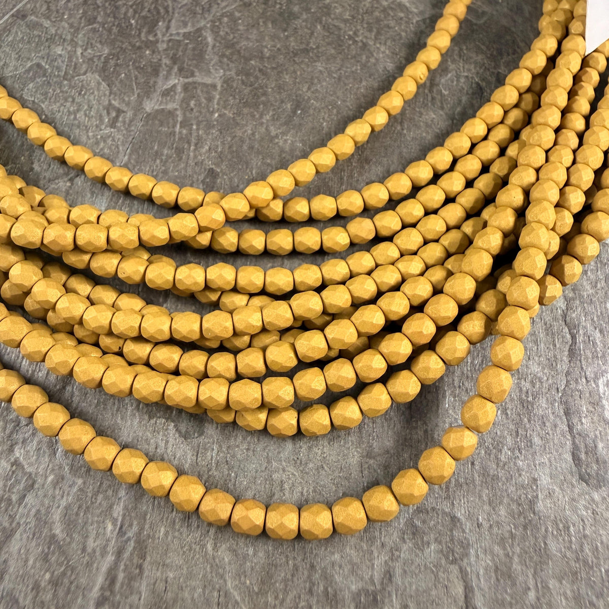 Czech Glass - 4mm Faceted Round Beads, Golden Olive Matte Finish (FP4/SM-29767) * Qty 50