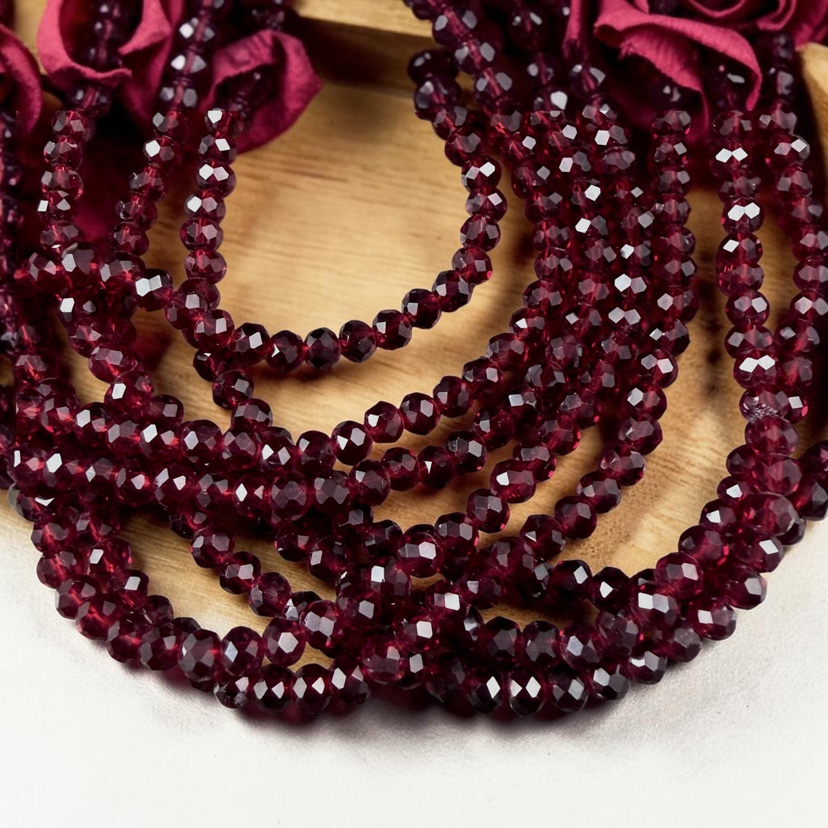 4x3mm Faceted Glass Beads, Transparent Garnet Red (Garnet-4) * 15" Strand