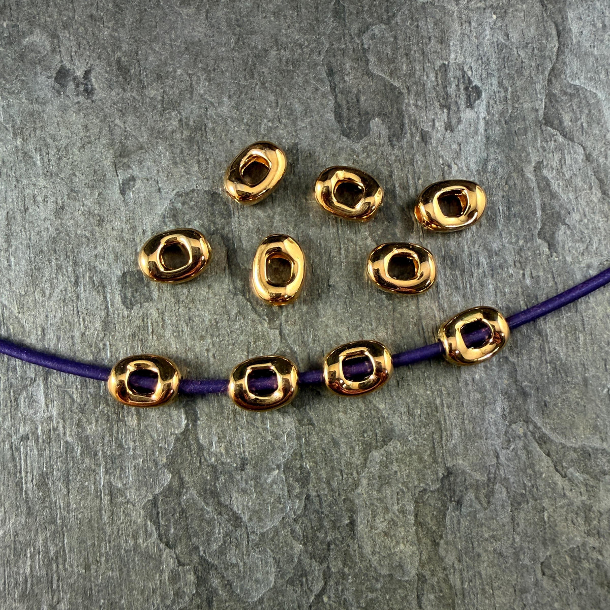 24k Gold Plated Oval Bead, 8x6.25mm with Window and 2mm Hole (PF/14728-12) * Qty. 10