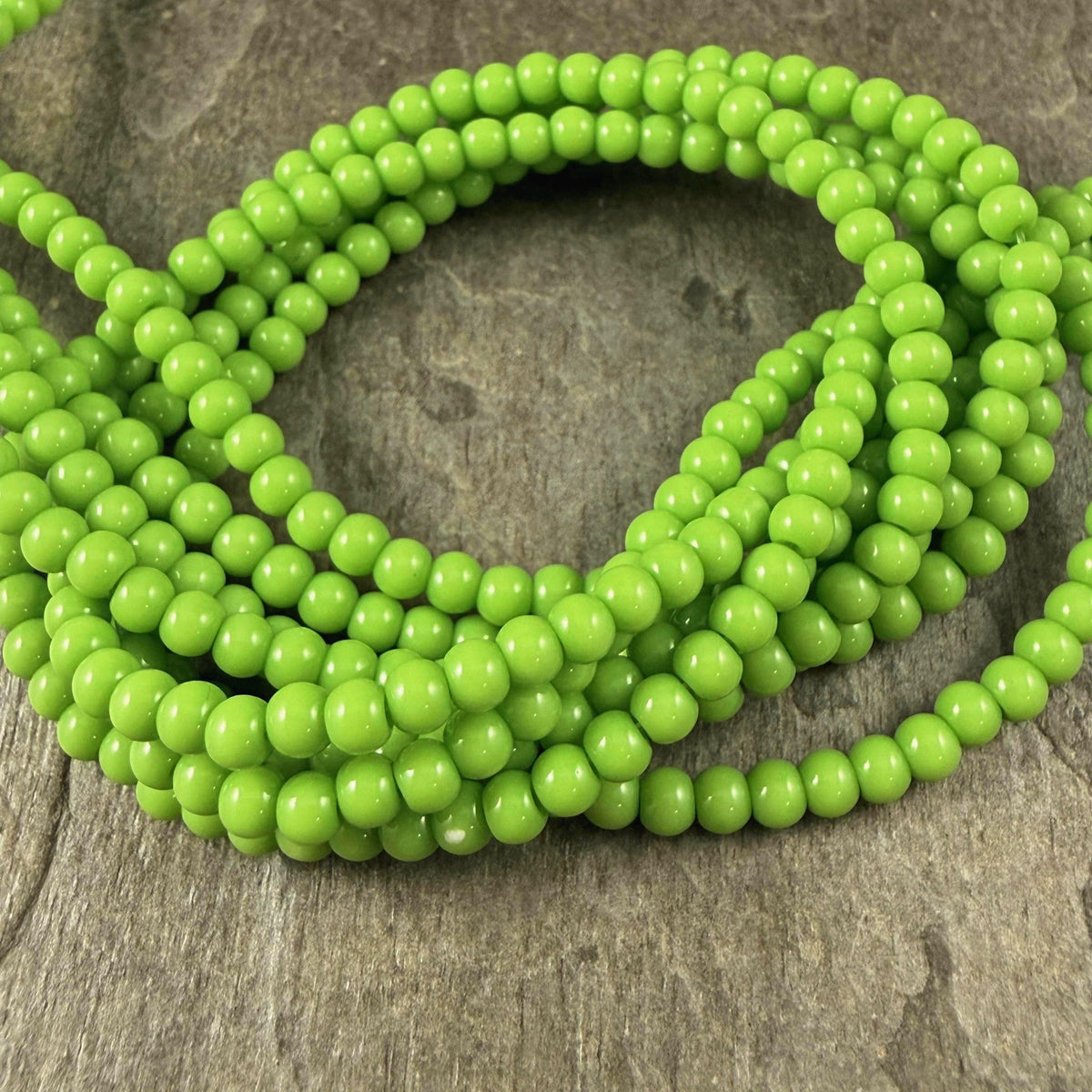 3mm Round Glass Beads, Bright Lime Green * 15" Strand