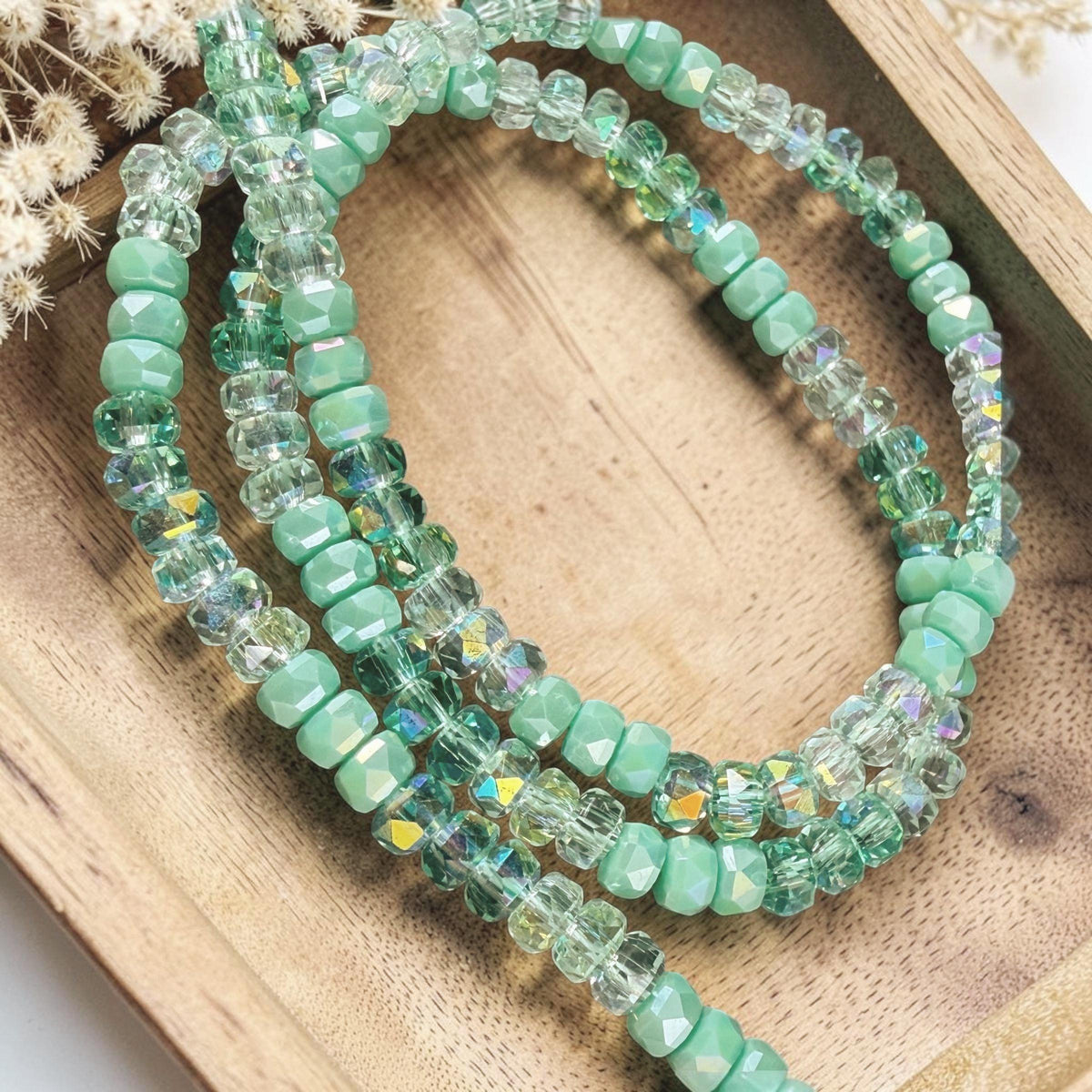Faceted Glass Beads - 4x2.5mm Heishi Rondelles, Mint Green Ombre (GrOmbre) * 15" Strand